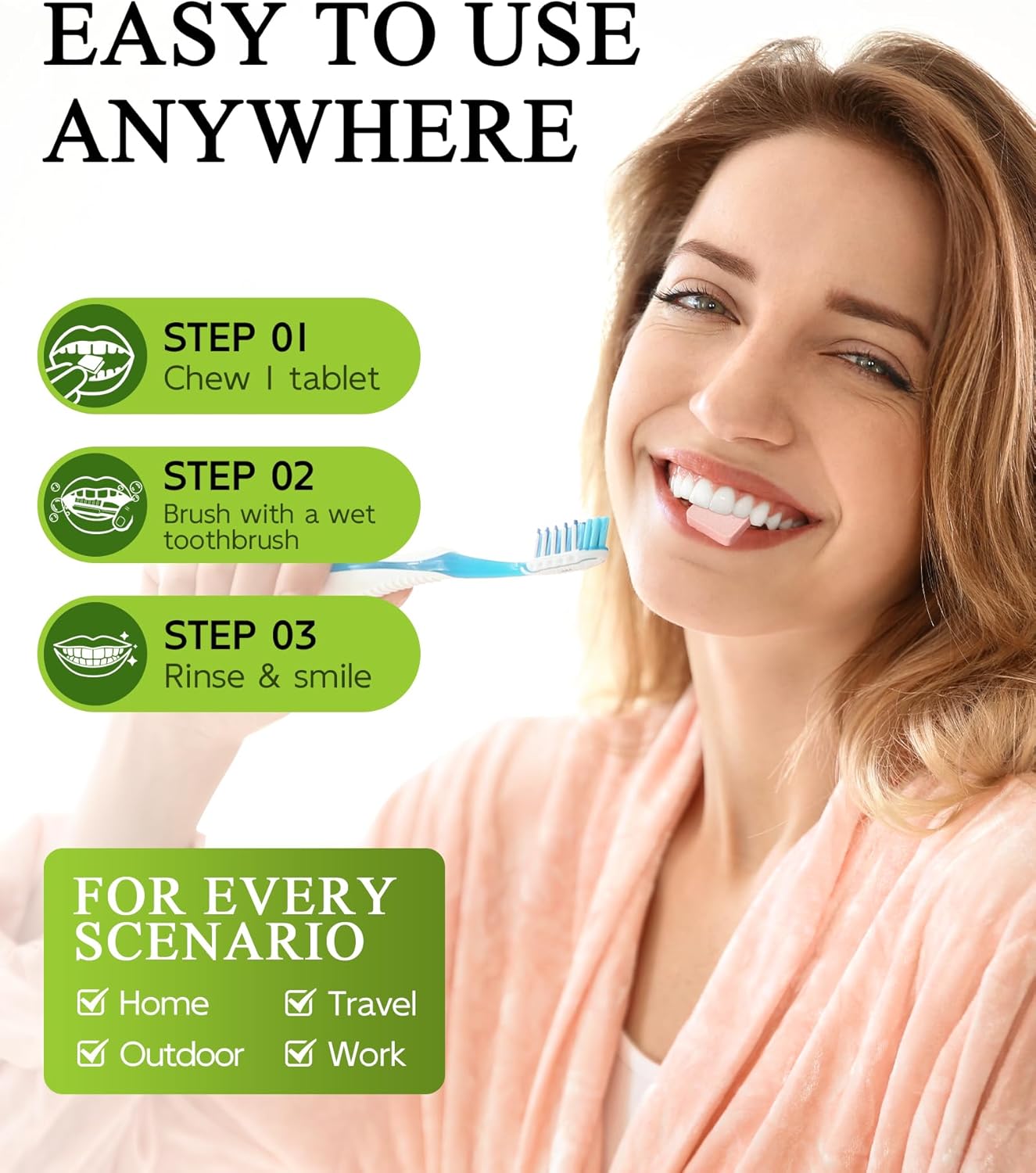 Probiotic Toothpaste Tablets with Nano Hydroxyapatite, Fluoride-Free Tooth Tabs for Enamel Care & Fresh Breath, Travel-Friendly Oral Care (Watermelon Mint) - Image 3