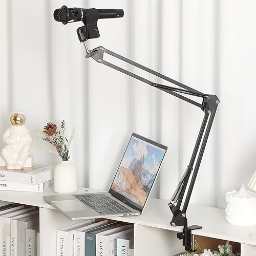 Miniatura 2 de Leinuosen Soporte de micrófono de escritorio con brazo de micrófono Boom con abrazadera de montaje de tornillo de 38 pulgadas, adaptador de