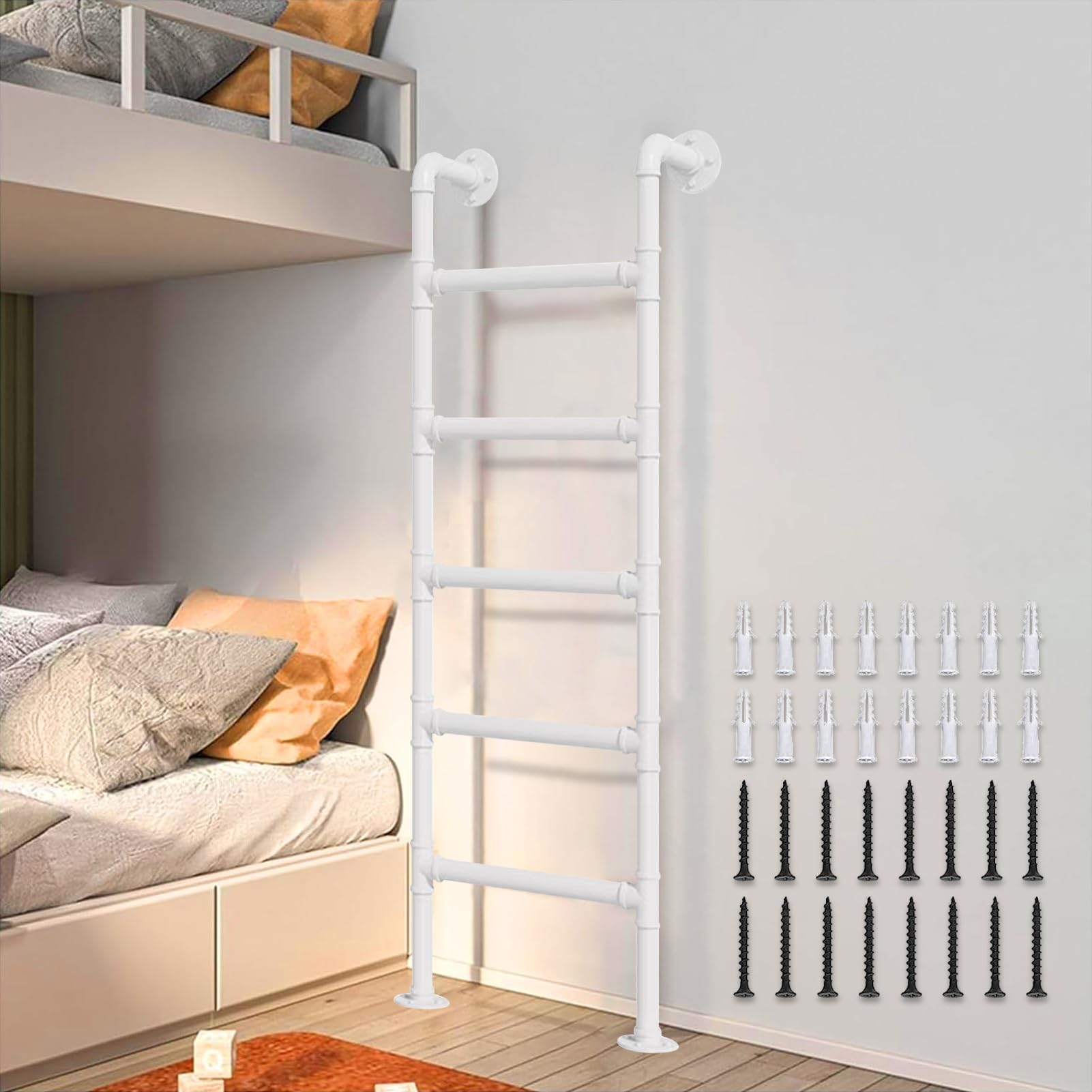 Échelle de lit superposé robuste blanche au design minimaliste fixe