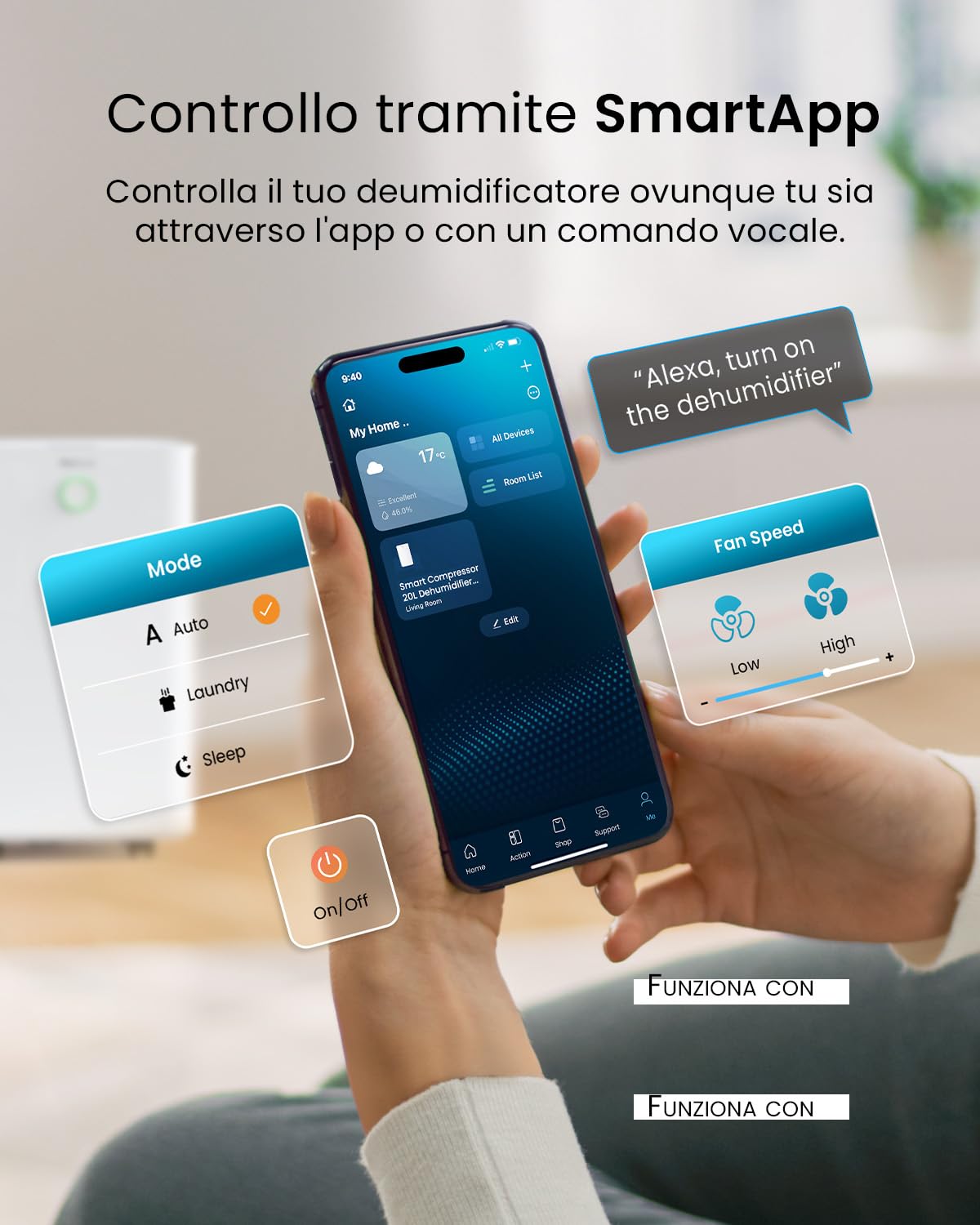 Pro Breeze OmniDry Deumidificatore Casa Muffa 20L/Giorno con Serbatoio da 4L e WiFi, Asciugatura Vestiti, sensore di umidità, Timer 24H, modalità Notturna per umidità, Muffa e condensa (30 m²)