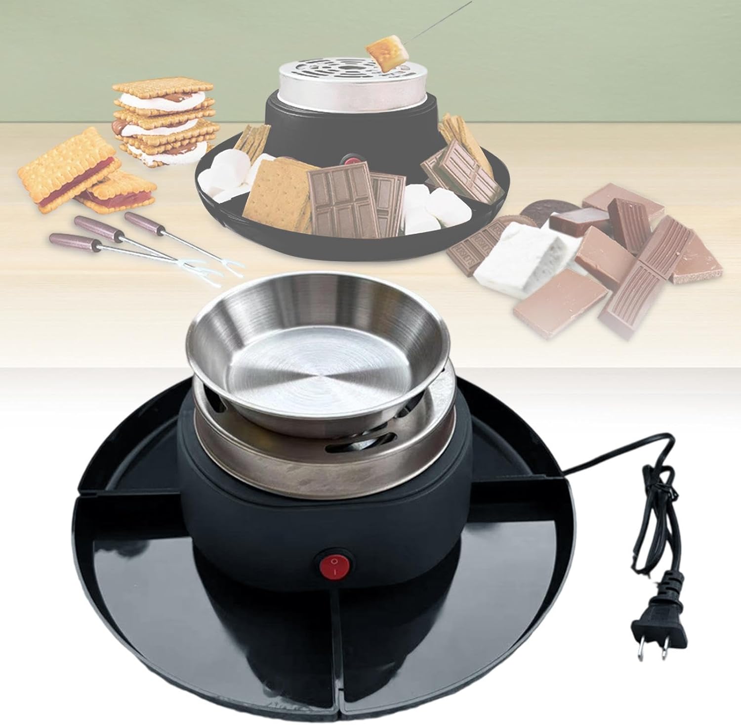 Electric Maker Marshmallow Roaster Melt Fondue Pot Electric Fondue Pot Set with Forks for Wedding Tabletop Party, Black