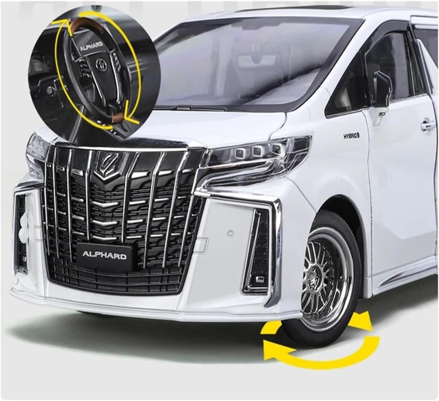 Модель мини-автомобиля 1/18 Toyota Alphard MPV, изготовленная на заказ из металла, Модель игрушечного автомобиля со звуком и светом, коллекция подарков Mini Car (белый), фото 3