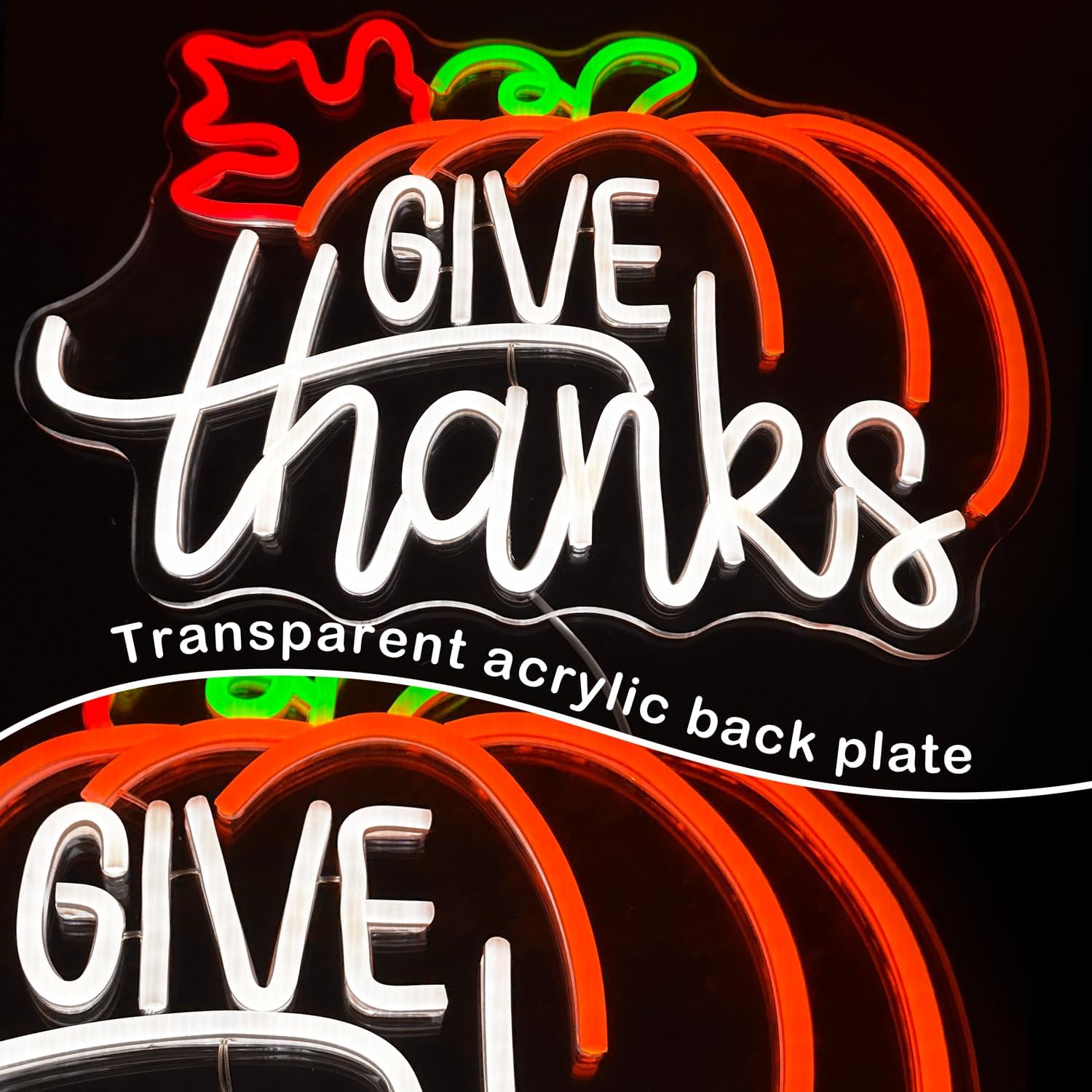 Thanksgiving Neon Sign Give Thanks Neon Signs Give Thanks Pumpkin Decorations Thanksgiving Day Neon Sign for Wall Decor Neon Light Up Sign for Door Wall Art Window Home Party