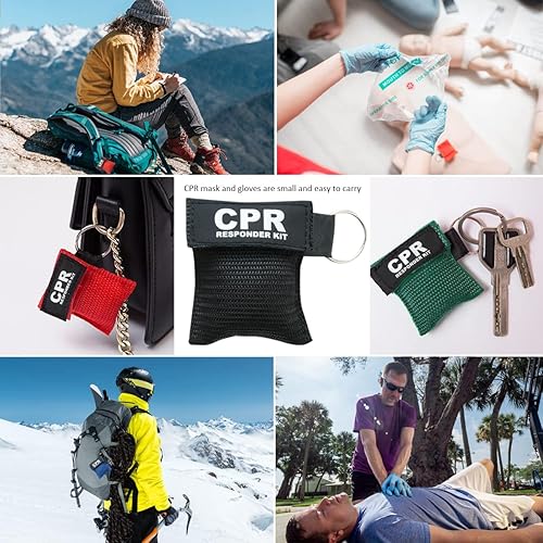Miniatura 2 de 28 máscaras faciales de RCP con guantes desechables, llavero de RCP, kit de emergencia desechable para primeros auxilios o entrenamiento de RCP