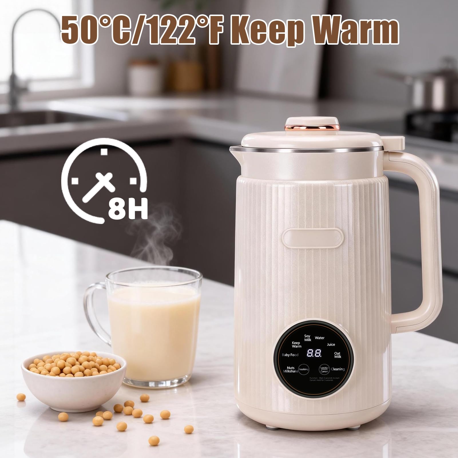 Machine à Lait Végétaux, Machine à Lait de Noix Automatique 1200 ml avec Contrôle de la Température à 12 Lames, Machine pour Lait Végétal Fait Maison sans Lactose pour Avoine, Soja, Noix, Fruits