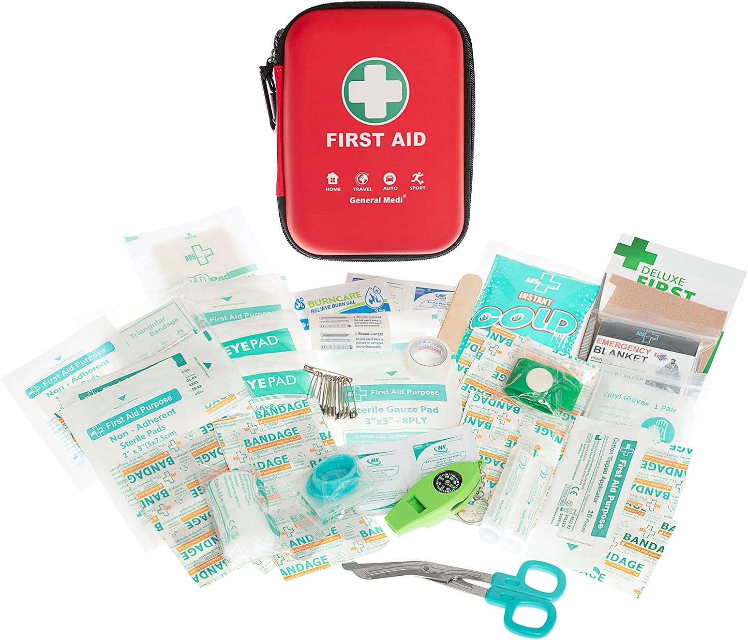 First Aid Kit - 170 Pieces Hard Case and Lightweight - Includes 2 x Eyewash,Instant Cold Pack,Emergency Blanket for Travel, Home, Office, Vehicle, Camping, Workplace & Outdoor (Red) : Health & Household