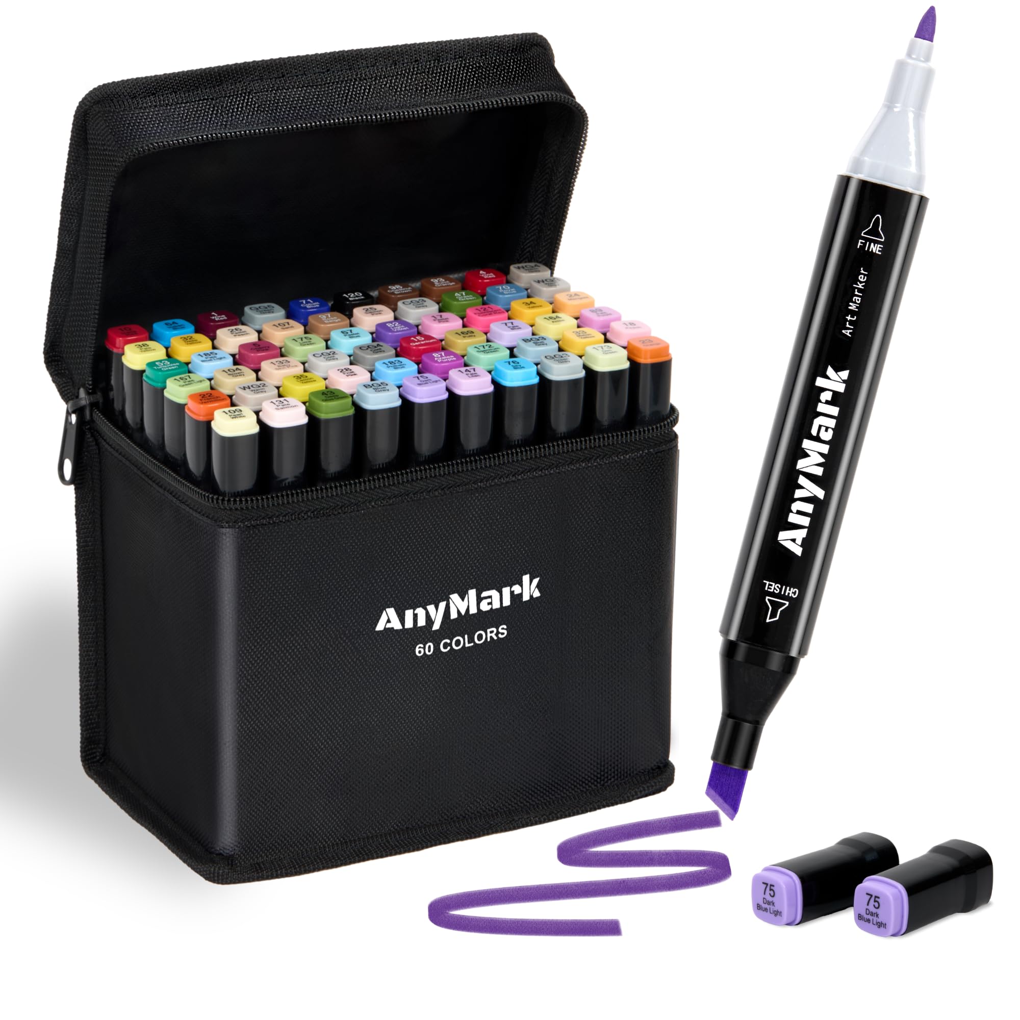 Amazon.com : AnyMark Alcohol Markers, 60 Colors Dual Tip Art