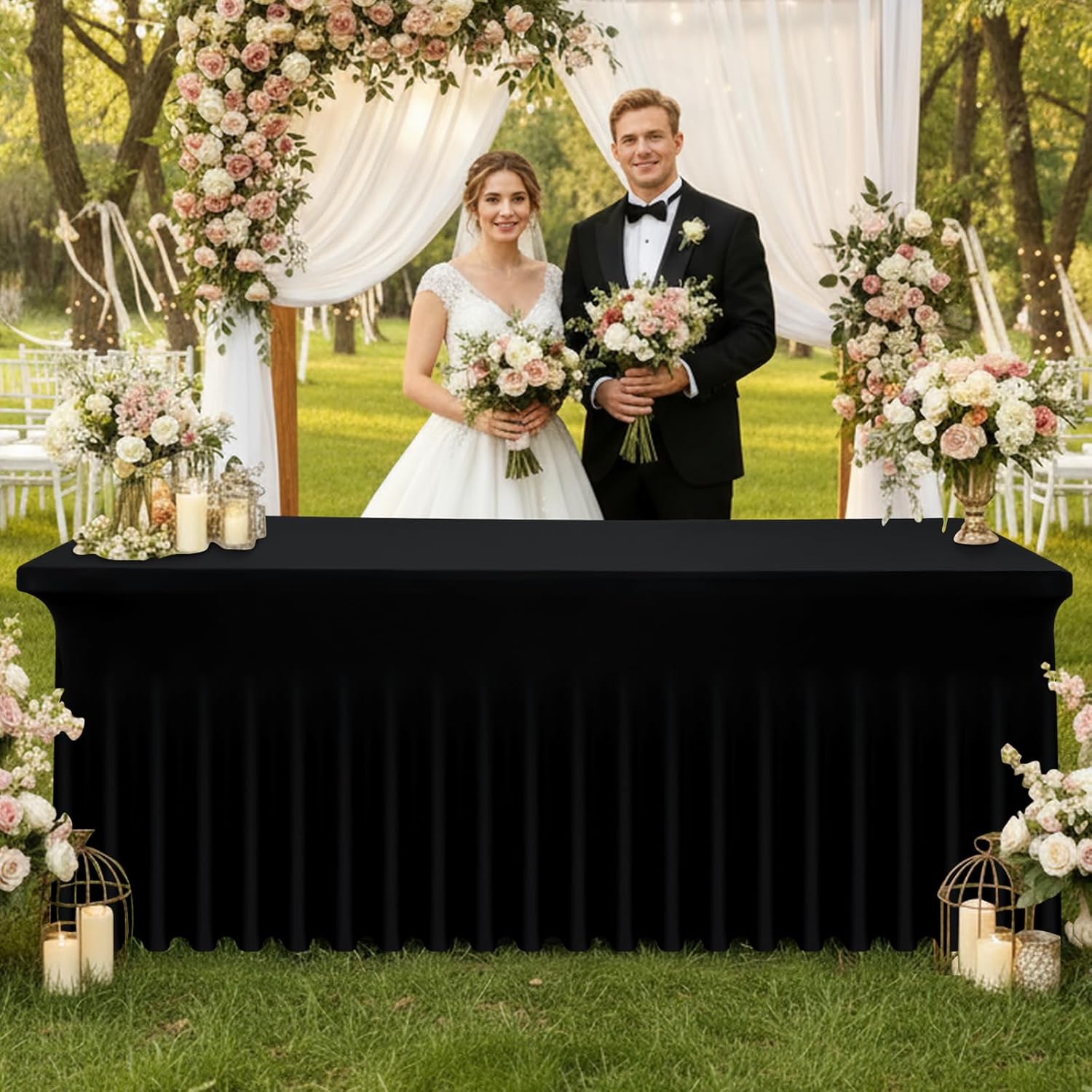 Spandex Fitted 6FT Rectangle Tablecloth 2 Pack, Elastic Stretch Wrinkle Resistant Table Skirt, Washable Reusable Table Cover for Wedding, Banquet, Party, Events (Black, 72Lx30Wx30H Inch)