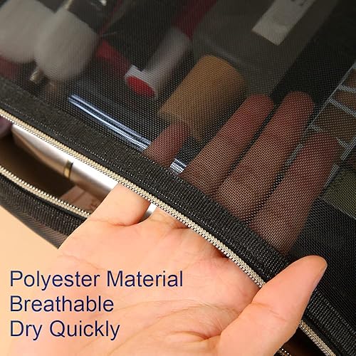 Miniatura 6 de Toegewyd Bolsas de malla con cremallera, 3 bolsas de maquillaje colgantes para organización de bolsos, suministros de oficina, artículos de tocador