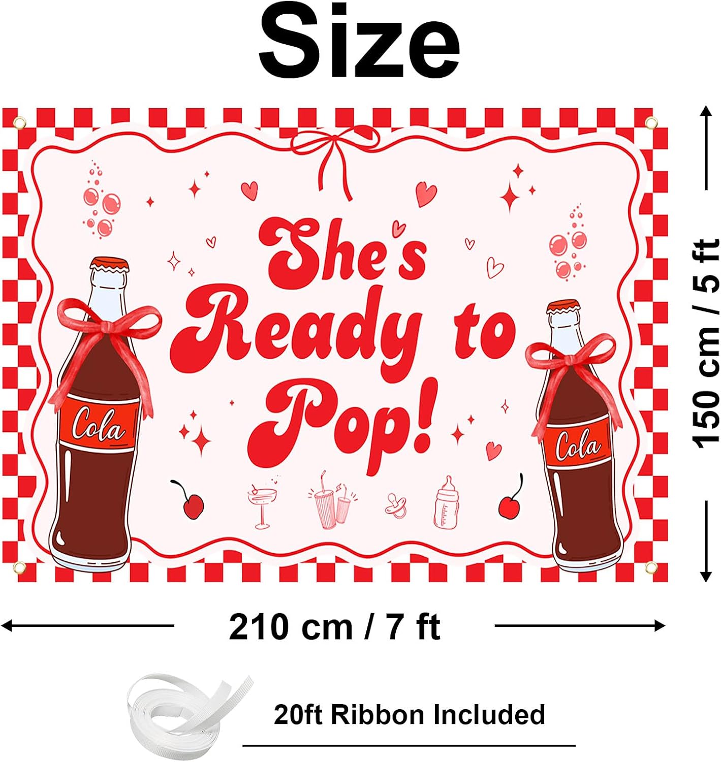 Avezano She's Ready to Pop Banner Red Coquette Soda Theme Gender Reveal Party Decorations Retro Soda Fountain Baby Shower Backdrop Girl Baby Shower Newborn Party Photo Props (7 x 5 ft)