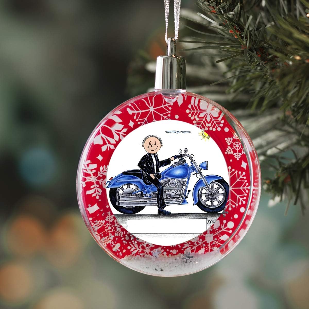 PrintedPerfection.com Personalized Friendly Folks Motorcycle - Male Christmas Snow Globe Ornament
