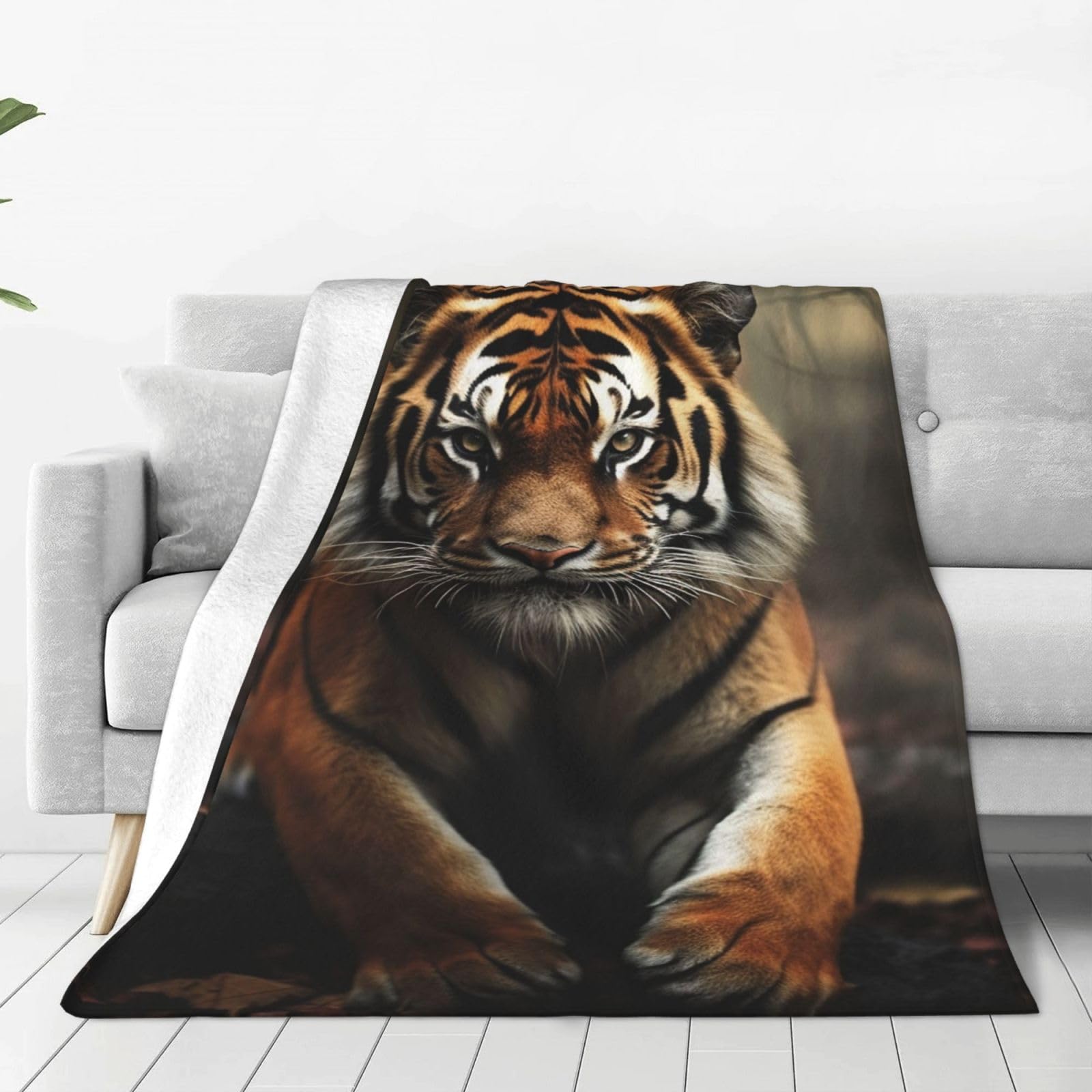 KLOPH Wild Animals Tiger Throw Blanket 60"x50" Flannel Fluffy Warm Blanket for Couch, Reversible Plush Blankets for Bed, Comfy Fuzzy Blanket for Sofa, Plush Lightweight-Blankets for All Season