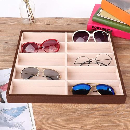 Miniatura 5 de Cyrank Caja de lentes de sol de 10 rejillas organizador de lentes de sol bandeja de almacenamiento para lentes de sol organizador de terciopelo para