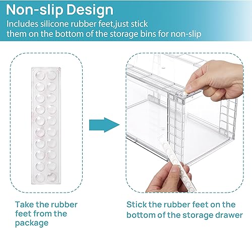 Miniatura 7 de Vtopmart Paquete de 4 cajones grandes apilables de almacenamiento de despensa de cocina, contenedores organizadores transparentes con asas,