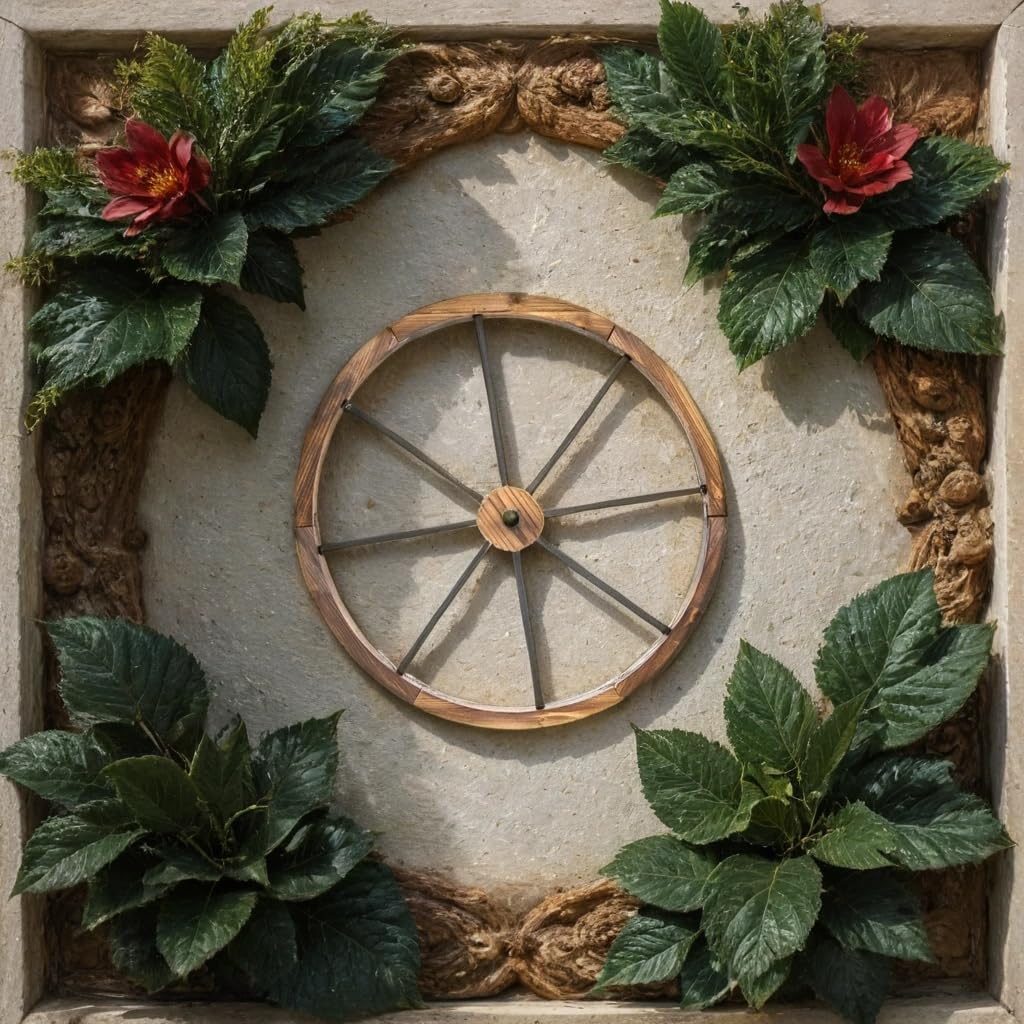 New Burntwood Wagon Wheel Wall Decoration – Rustic Wooden Garden Decor | Real Solid Wood Vintage Style Ornament | 82cm Diameter | Countryside Outdoor Feature for Wall or Fence A-72 (82 cm)