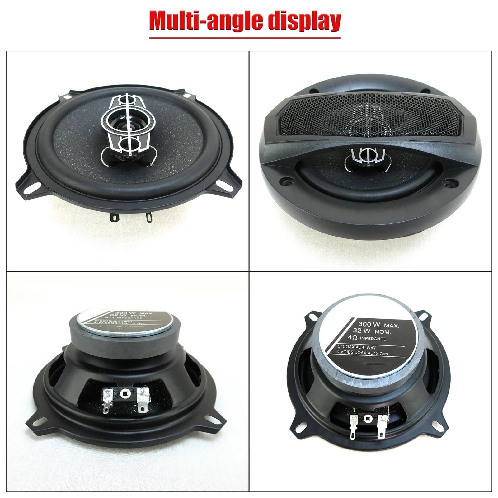Głośnik Głośnik Wysokotonowy 2x300W 5 cali Łącznie 600W 4-drożny głośnik współosiowy HiFi z osłoną przeciwpyłową i kablem audio Drzwi samochodowe Auto Audio
