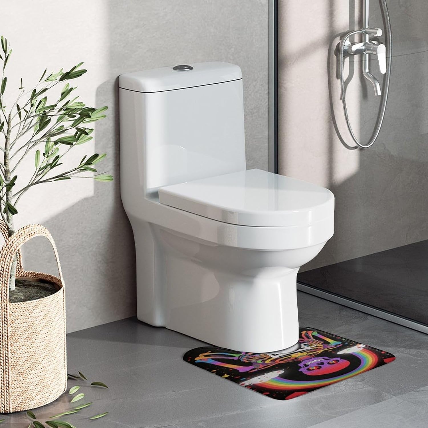 Rainbow Skeleton U-Shaped Toilet Rug Absorbent Bathroom Mat image 5