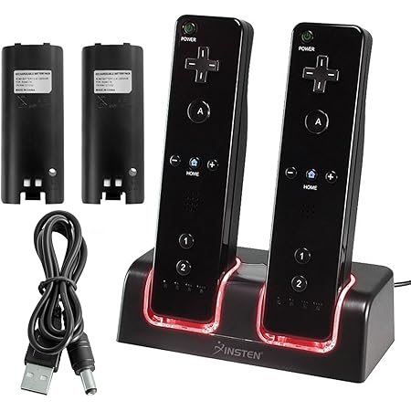 Insten Dual Remote Charging Dock Charger Station with 2 Rechargeable 2800mAh Batteries & LED Light Indicator Docking Compatible With Nintendo Wii / Wii U Game Controller, Black