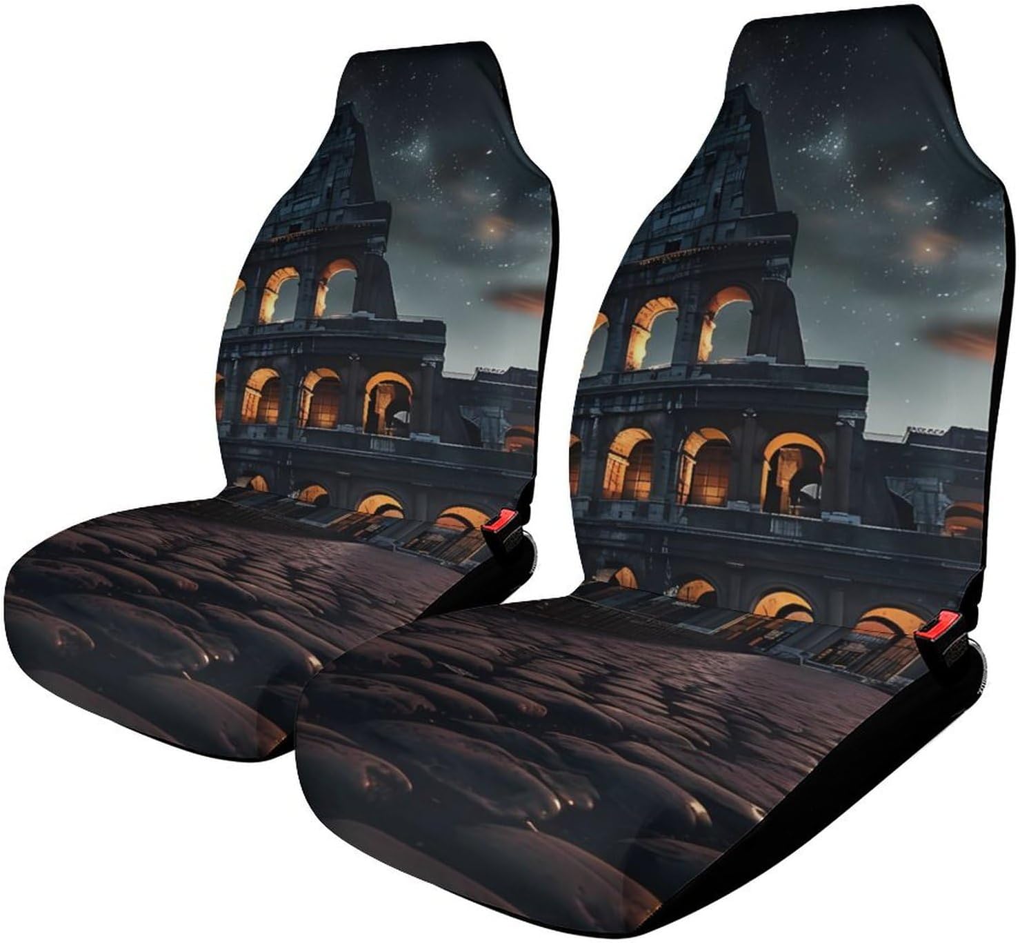 Italy Ancient Roman Landmarks Night Car Seat Covers Automotive Seat Covers Car Seat Protector Auto Front Seats Protector for Most Cars 2PCS