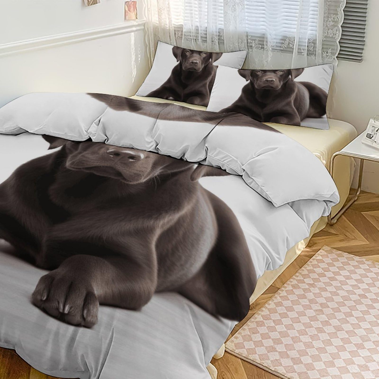 Couette pour grand lit imprimé chien mignon contre le froid parure de lit 3 pièces