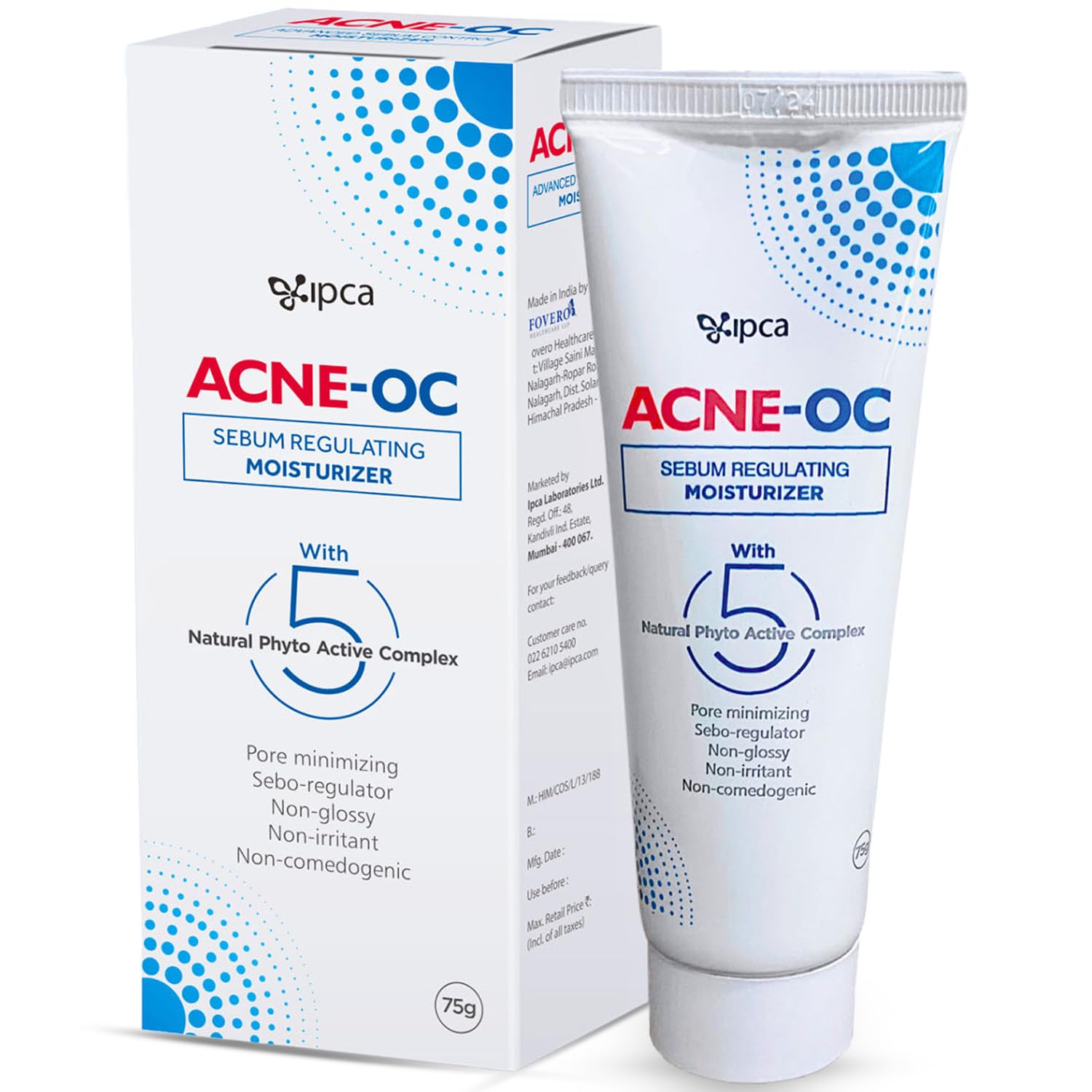 ACNE-OC Moisturiser for Oily & Acne-Prone Skin - 75g Sebum Regulating Moisturizer for Face with 5 Natural Phyto Active Complex - Hydrates & Restores Skin - Fast Absorbing Non-Comedogenic Moisturizer