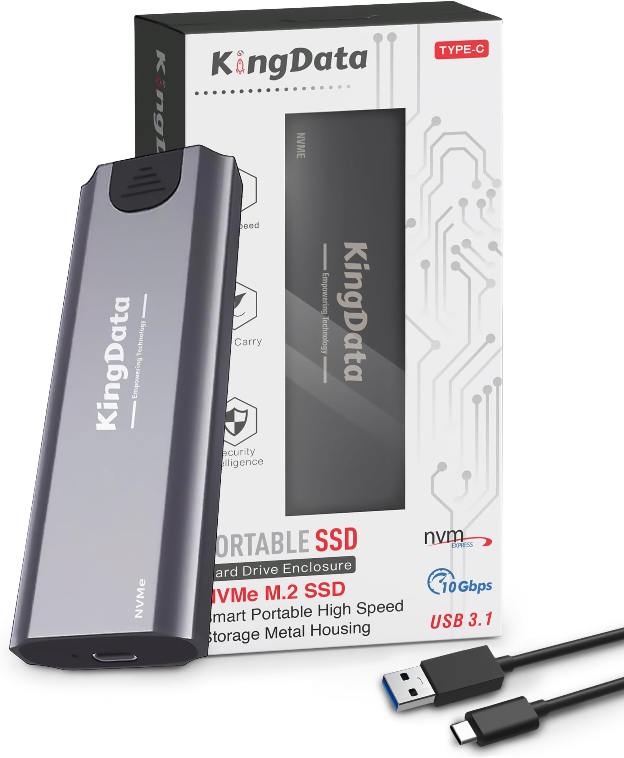 Tool-Free 10Gbps M2 SSD Enclosure - USB 3.1 NVMe to USB Adapter for 2230/2242/2260/2280 M.2 NVMe with USB C to A Cable