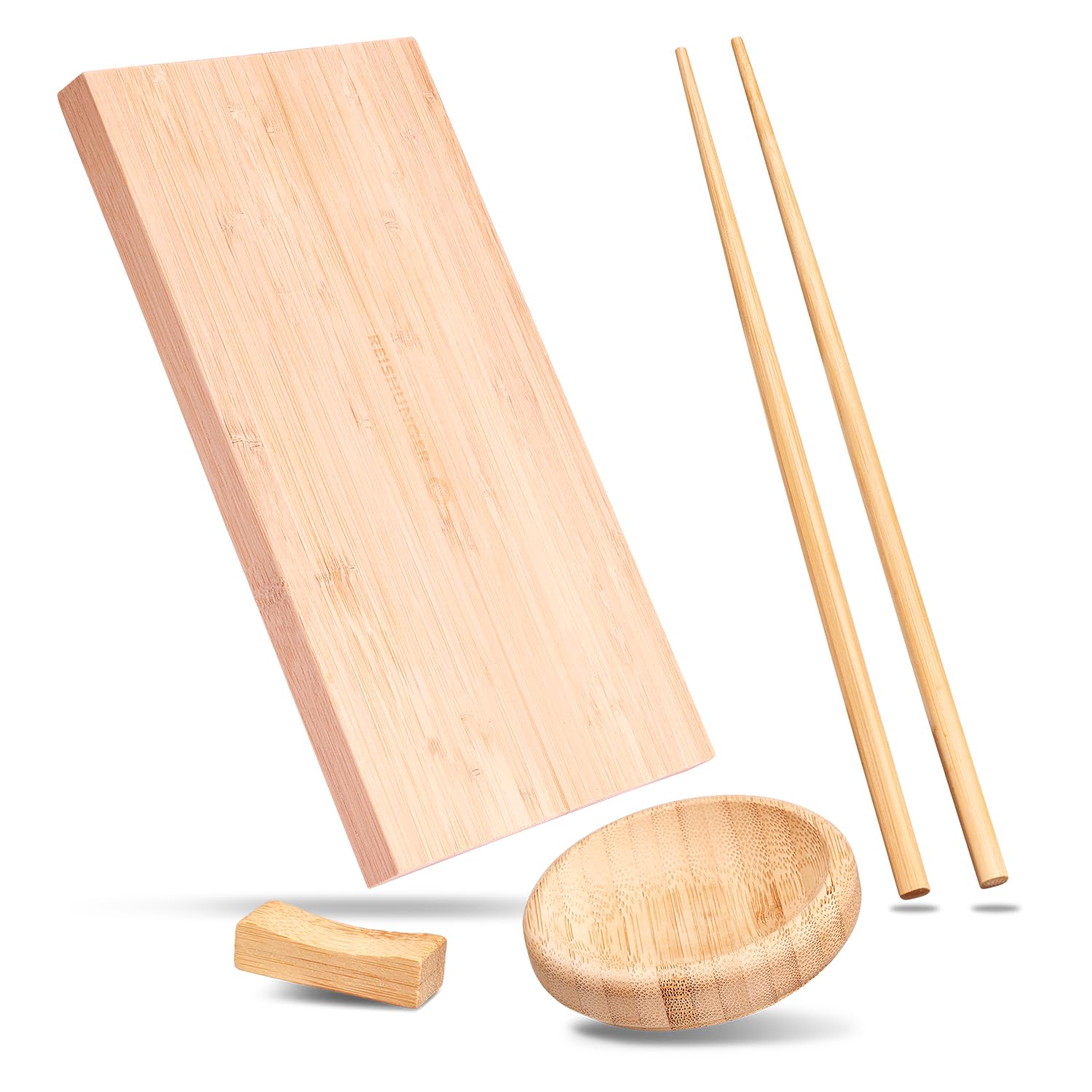 REISHUNGER Sushi Servier Set, traditionelles Service aus Bambus - 4 teiliges Geschirrset für 12 Personen
