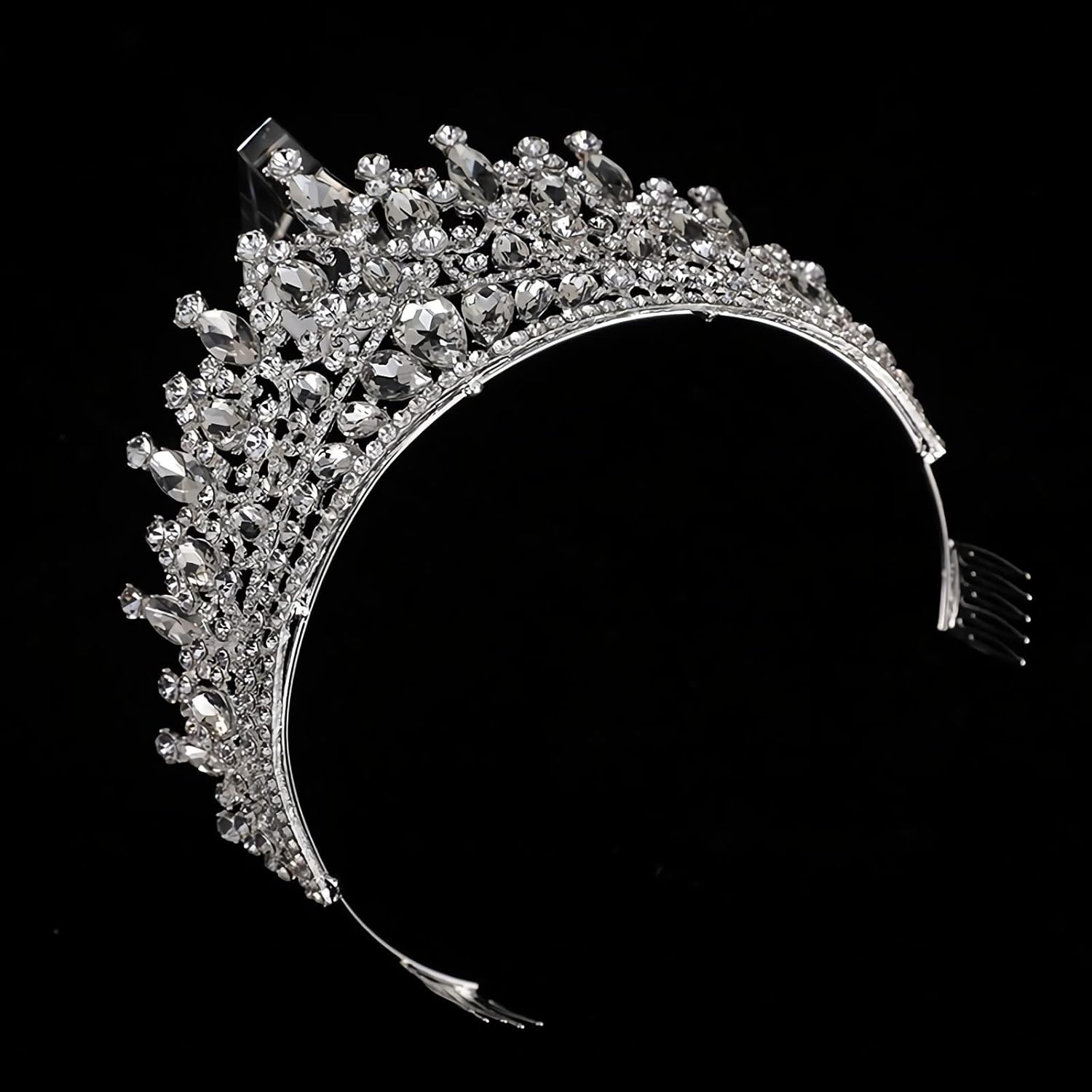 Tiara and Crown with Comb for Women and Girls Silver Headband Rhinestones Bridal Wedding Prom Birthday Cosplay - Image 4