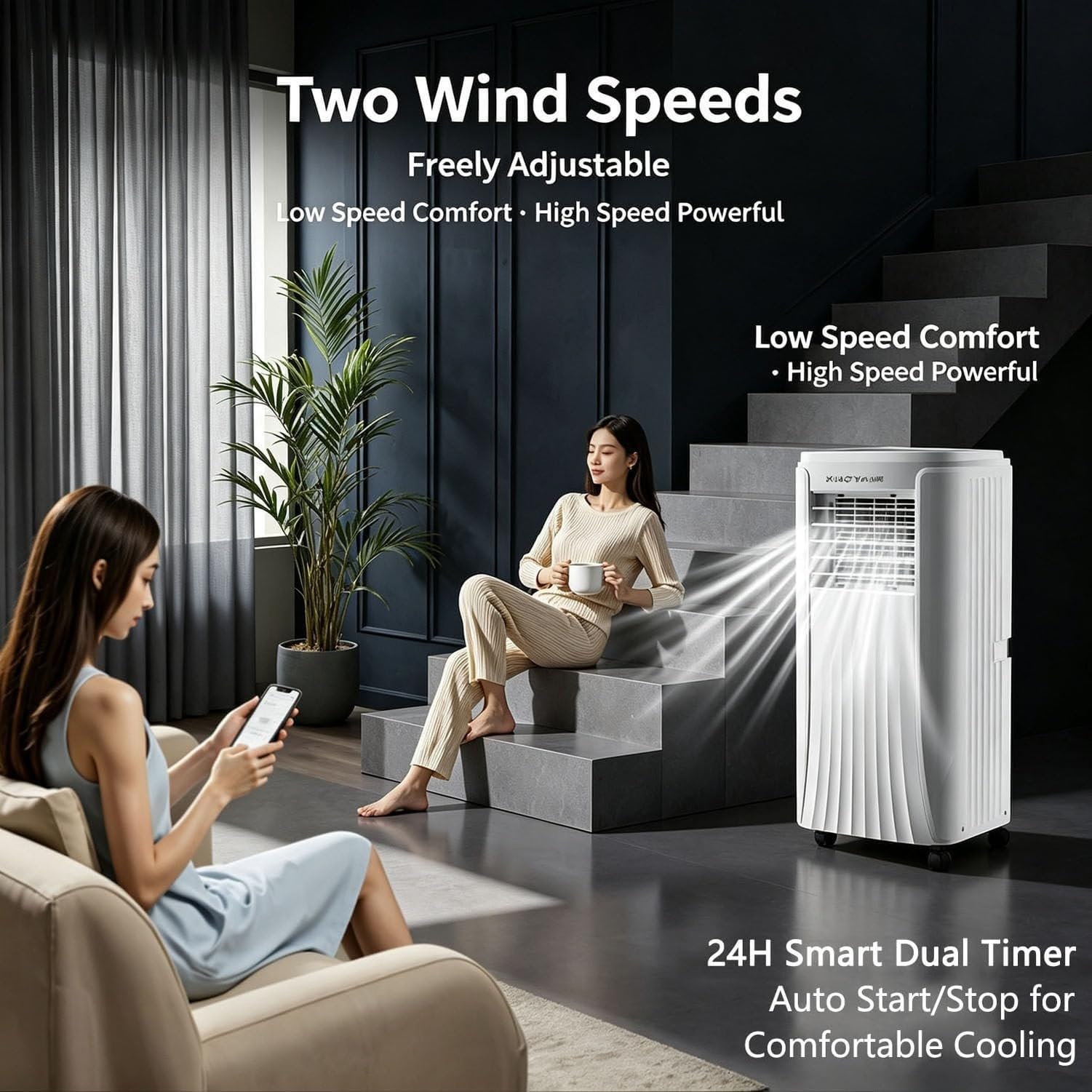 Aire Acondicionado Portátil 12000 BTU 4 en 1 Frío, Deshumidificador y Ventilación, Unidad AC Silenciosa para Dormitorio, Hogar y Oficina, Kit de Ventana Incluid, 9000btu