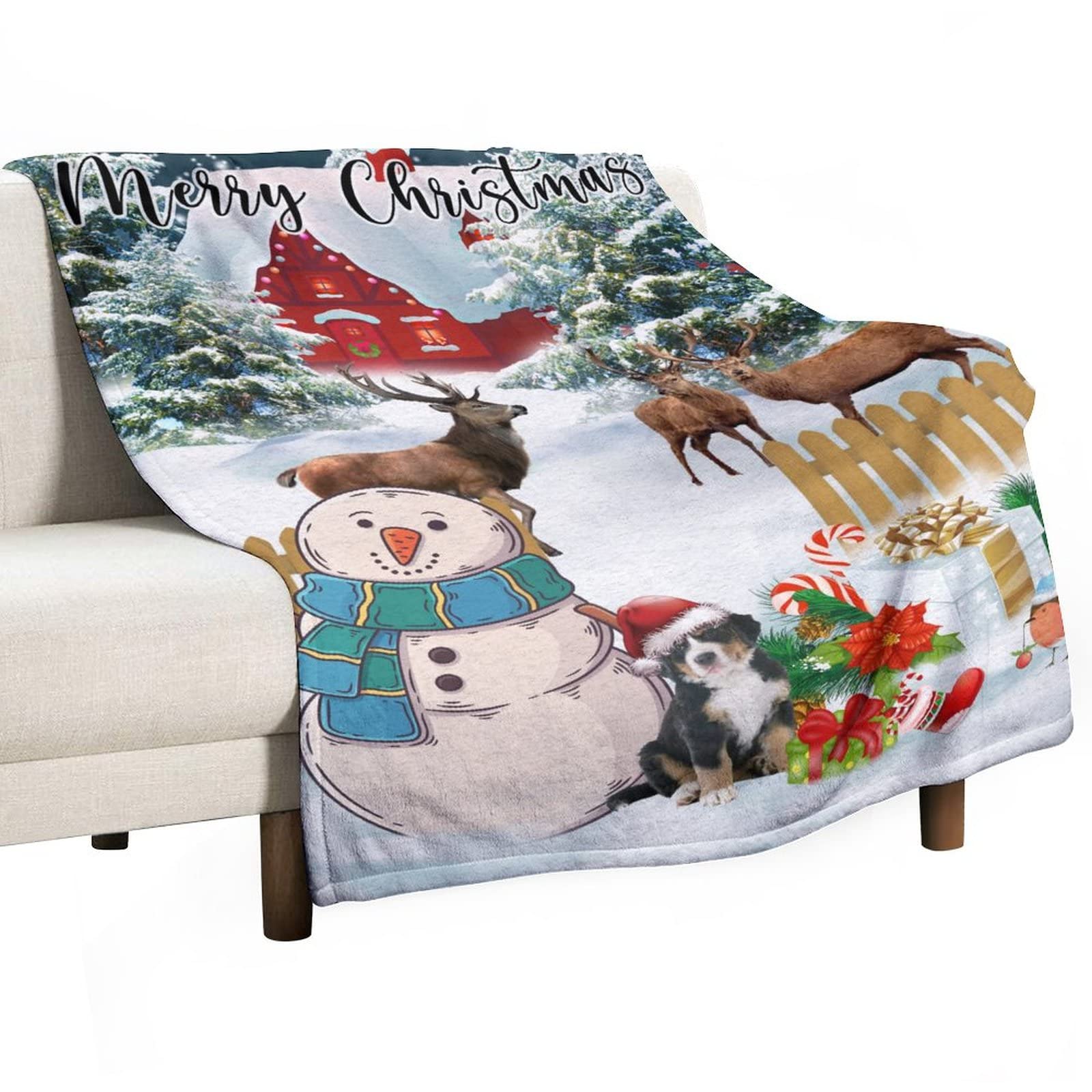 Couverture micro polaire Joyeux Noël en flanelle double face pour canapé