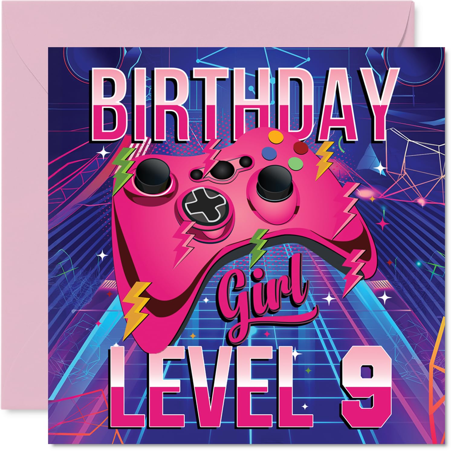 9th Birthday Cards for Girls - Gamer Level - Happy Birthday Card for 9 Year Old Girl Goddaughter Sister Step Daughter Granddaughter, 145mm Bday Greeting Cards