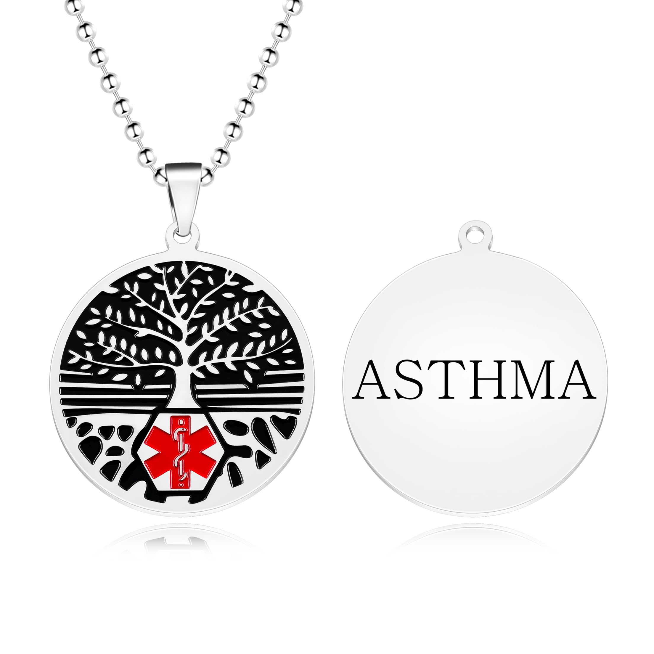 Tree of Life Medical Alert Necklace | Stainless Steel ID Pendant | Lightweight Unisex Chain | Climbing Anti-Lost Wear | Emergency Symbol Jewelry YA5053