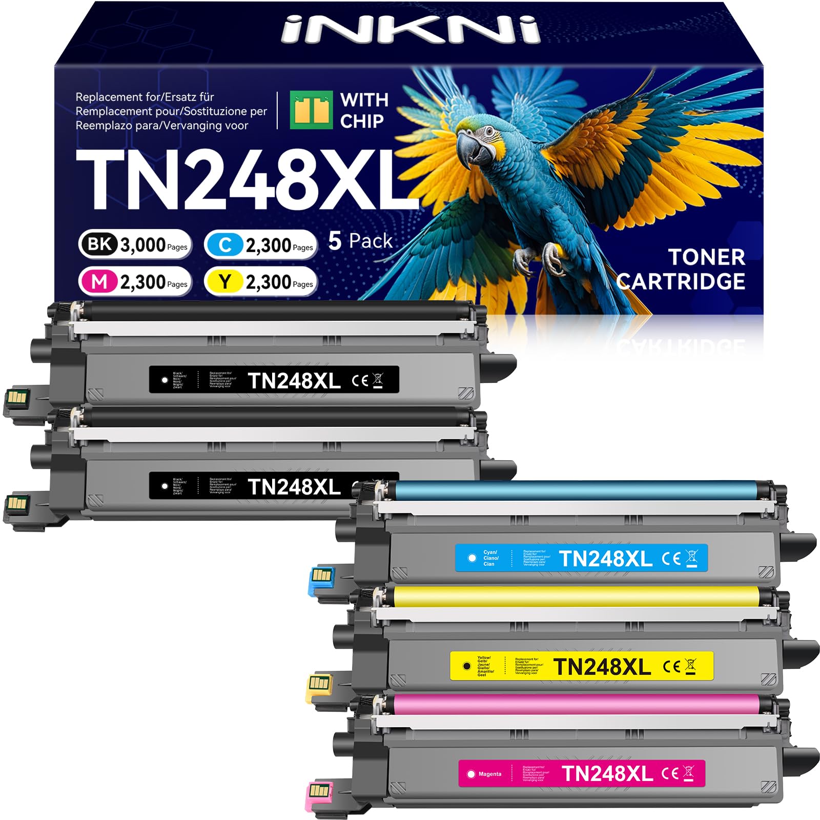 TN248XL 5-Pack DCP-L3560CDW Toner TN-248XL TN248 MFC-L3760CDW MFC-L3740CDWE