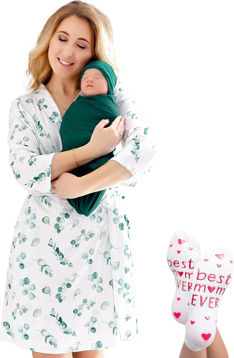 Juego de bata y manta para mamá y yo | Bata Premamá A Juego Bebé Niña, Niño