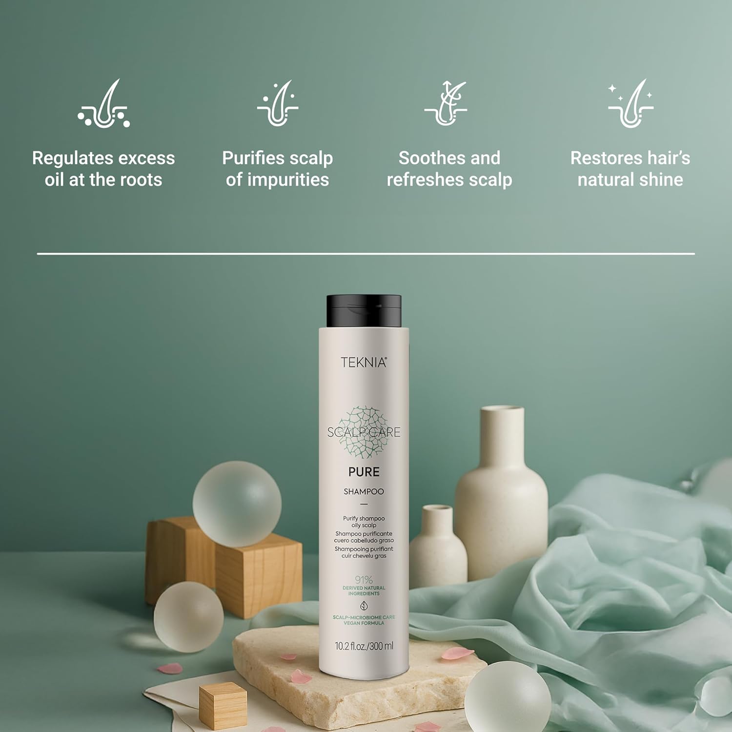 Lakmé Teknia Scalp Care Pure Purifying Shampoo, Shampoo for Oily Scalp, 10.2 Fl Oz