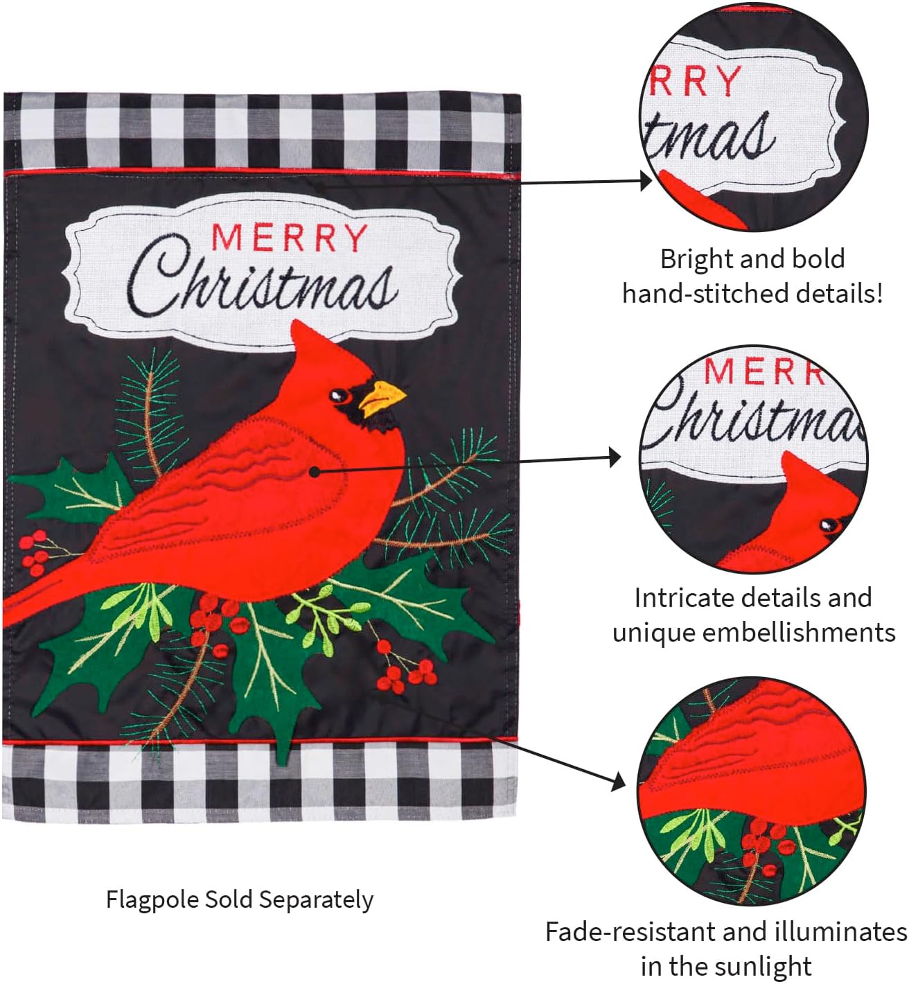Evergreen Flag Indoor Outdoor Décor for Homes Gardens and Yards Merry Christmas Cardinal Garden Applique Flag