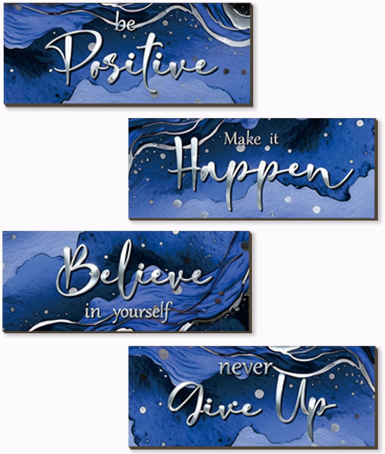 4 Piece Blue And Silver Bathroom Decor Motivational Silver Wall Art Abstract Women’s Office Decor Inspirational Wooden Signs Blue Bathroom Accessories for Home Bedroom Office 10X4 Inch