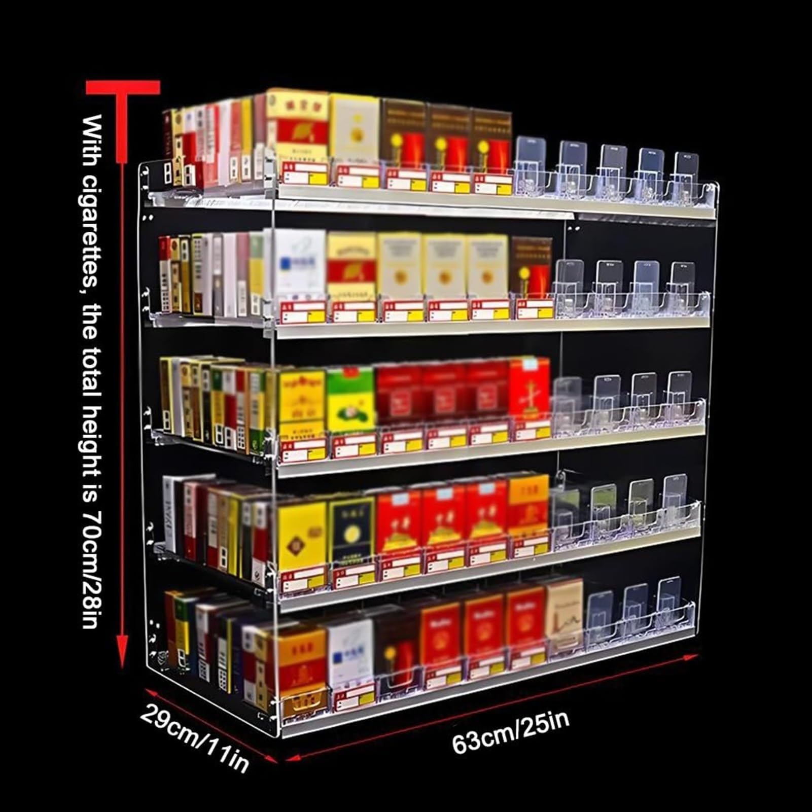 Vertikale Zigarettenvitrinen-Vitrine, Displayhalter Für Automatische Zigarettenschieber, Durchsichtiges Zigaretten-Displayregal Aus Acryl, Kommerzielles Einzelhandels(63x29x70cm)