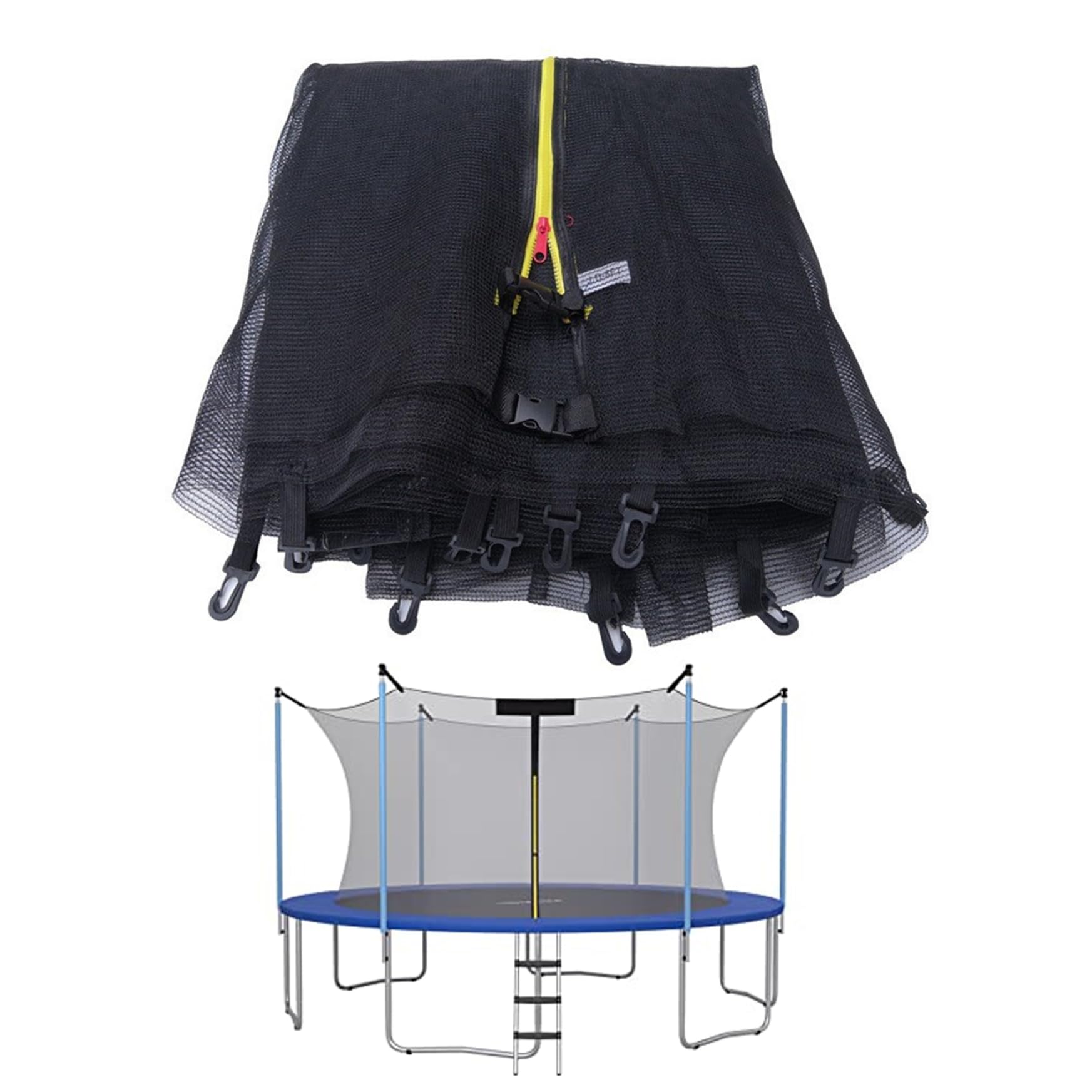 Uniwersalna siatka bezpieczeństwa na łóżko do trampolin 2,4 m/3,0 m/3,7 m - obudowa ochronna z polipropylenu na zewnątrz, oddychająca, składana, wytrzymała, tylko siatka