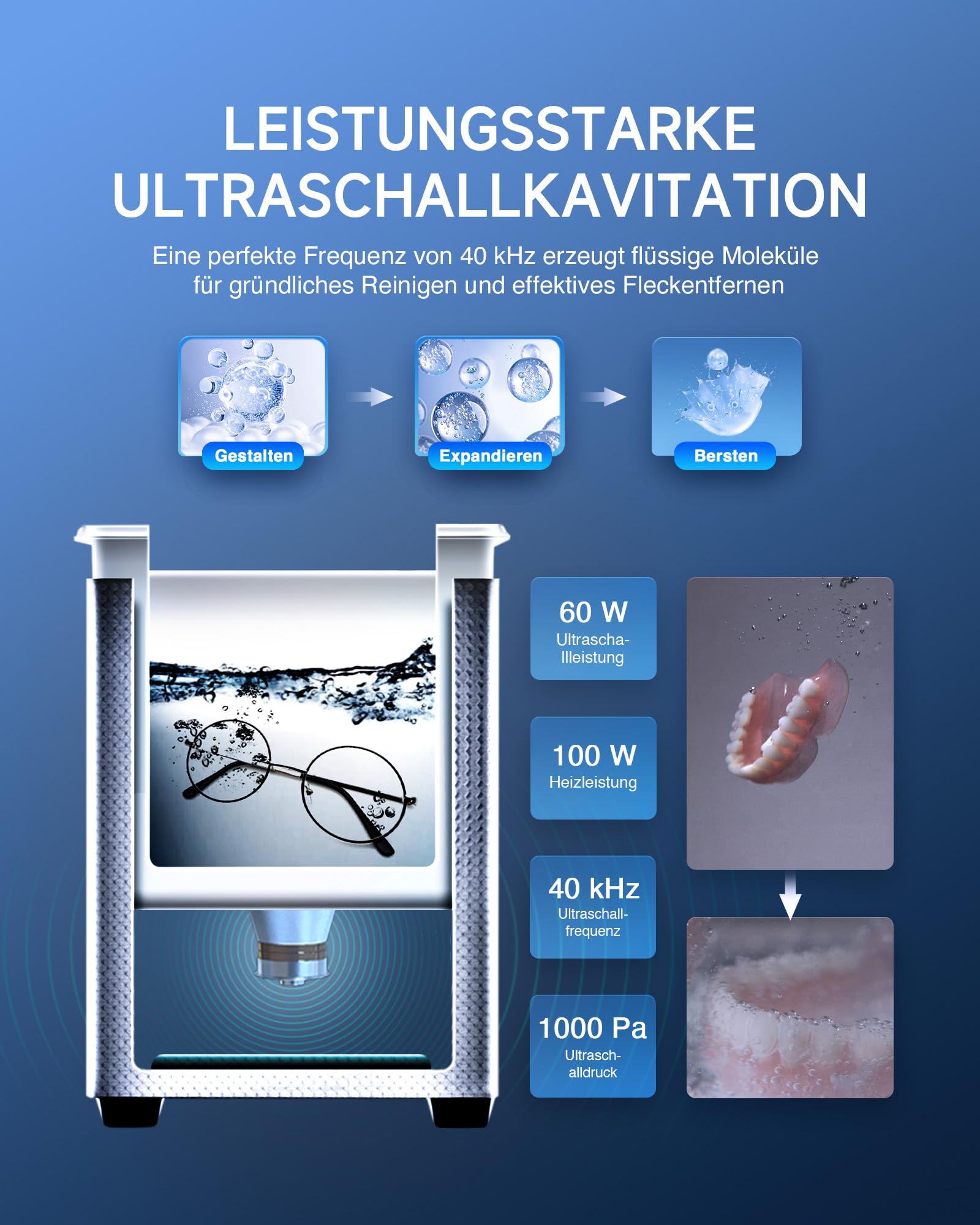 CREWORKS Ultraschallreinigungsgerät 2L (Echtes Volumen) Ultraschallgerät Ultraschallreiniger Edelstahl mit Heizung & Digital Timer für Brillen, Schmuck, Uhren, Zahnprothesen, Münzen, inkl. Korb