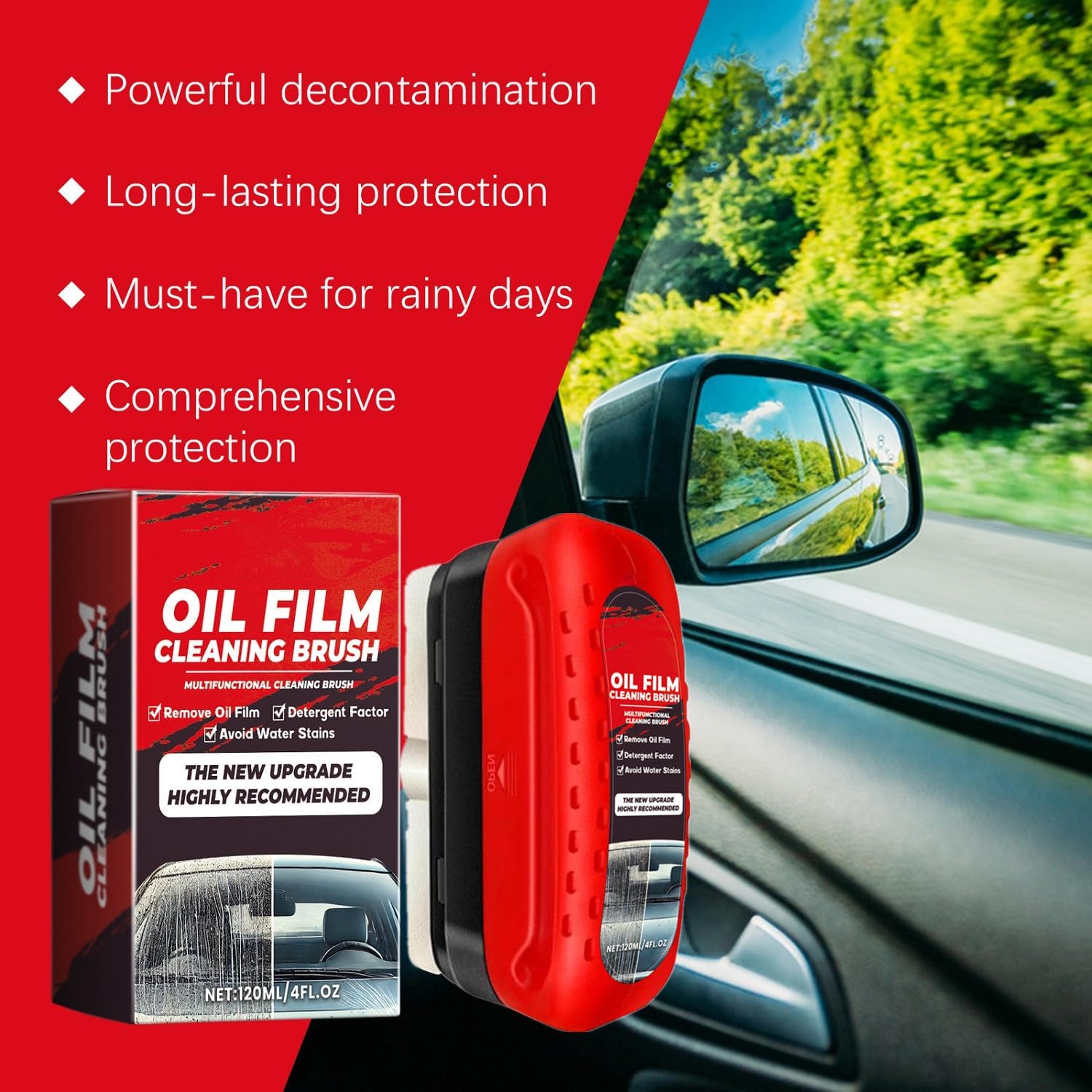 2Pc Automotive Oil Film Cleaning Brush, Windshield Cleaner for Car Windows & Glass, Glass Oil Film Remover for Car, Clear Vision Glass Cleaner, Anti-Rain & Anti-Fog Coating, Improves Clarity - Image 2