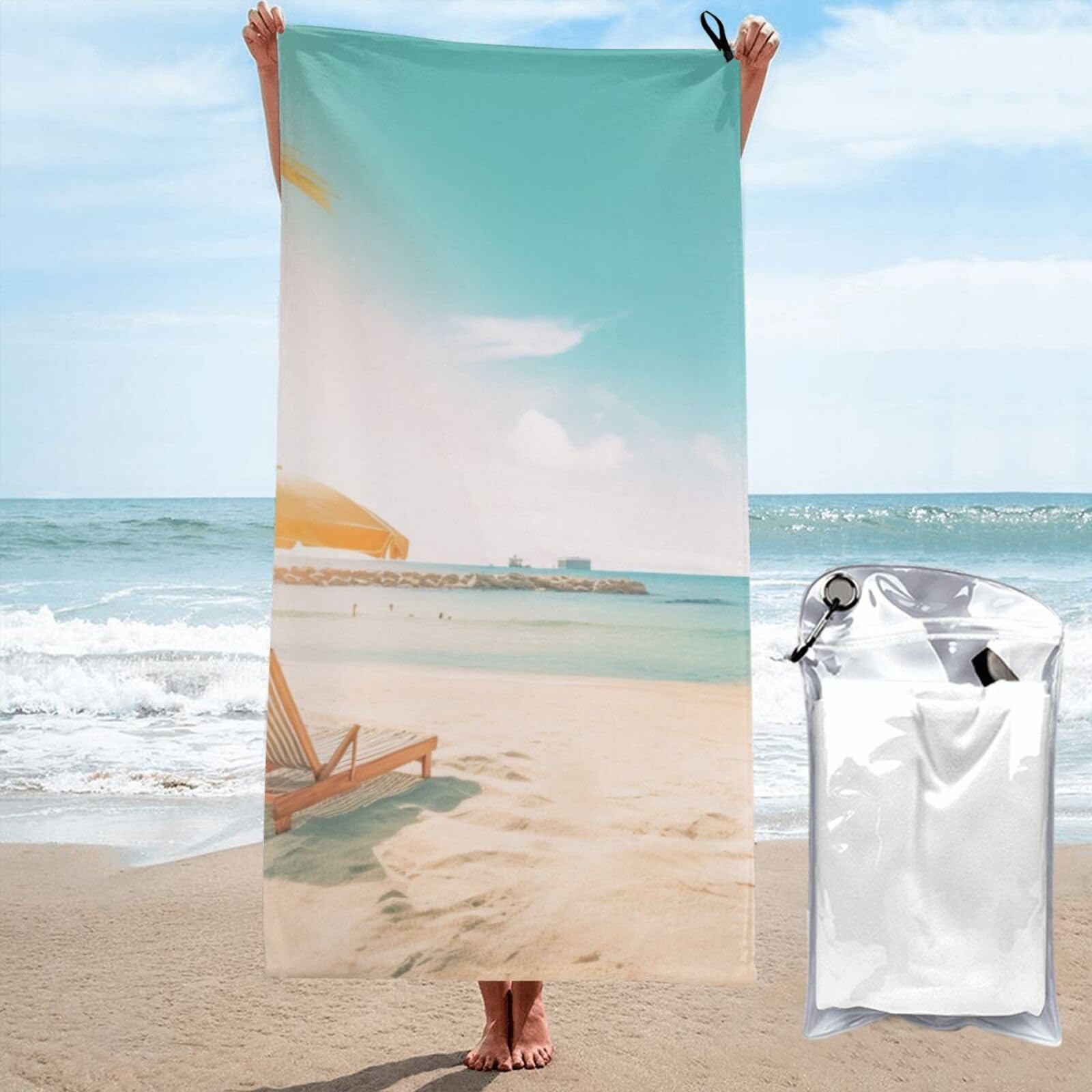 BWWHCCTI Summer Beach Printed Microfiber Quick Dry Beach Towel 80x160 CM, Fast Drying Bath Towels with Bags for Travel,Camping,Gym,Beach,Swimming,Yoga