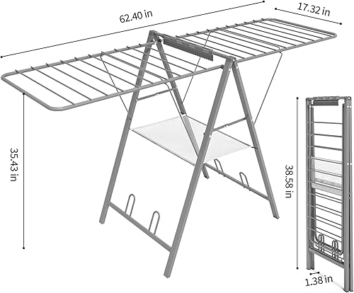 Miniatura 2 de APEXCHASER Tendedero de secado ultrafino para ropa, plegable con capacidad mejorada, conveniente y ahorro de espacio con alas ajustables