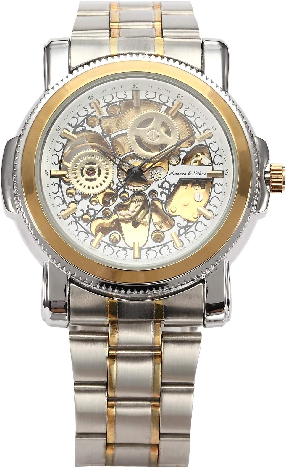 KS Royal Carving White Skeleton Men's Steampunk Automatic Mechanical Dress Watch KS137