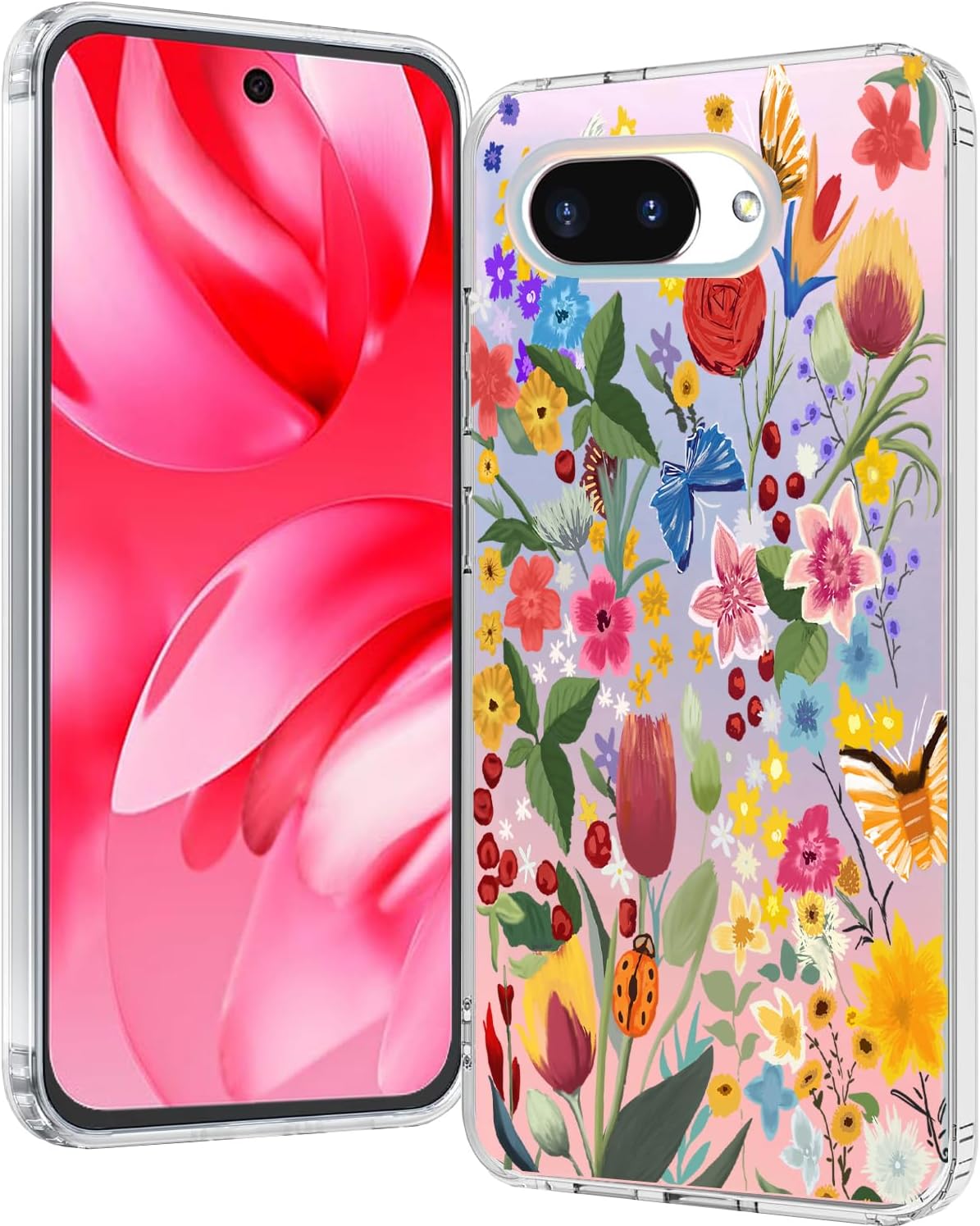 for Google Pixel 9a Case 2025, Slim Clear Matte Cute Flowers Floral Design for Girls Women Rugged TPU Bumper Shockproof Silicone Cell Phone Cover (Garden)