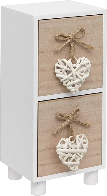 Maturi White Woven Heart Mini Wooden Two Drawer Chest