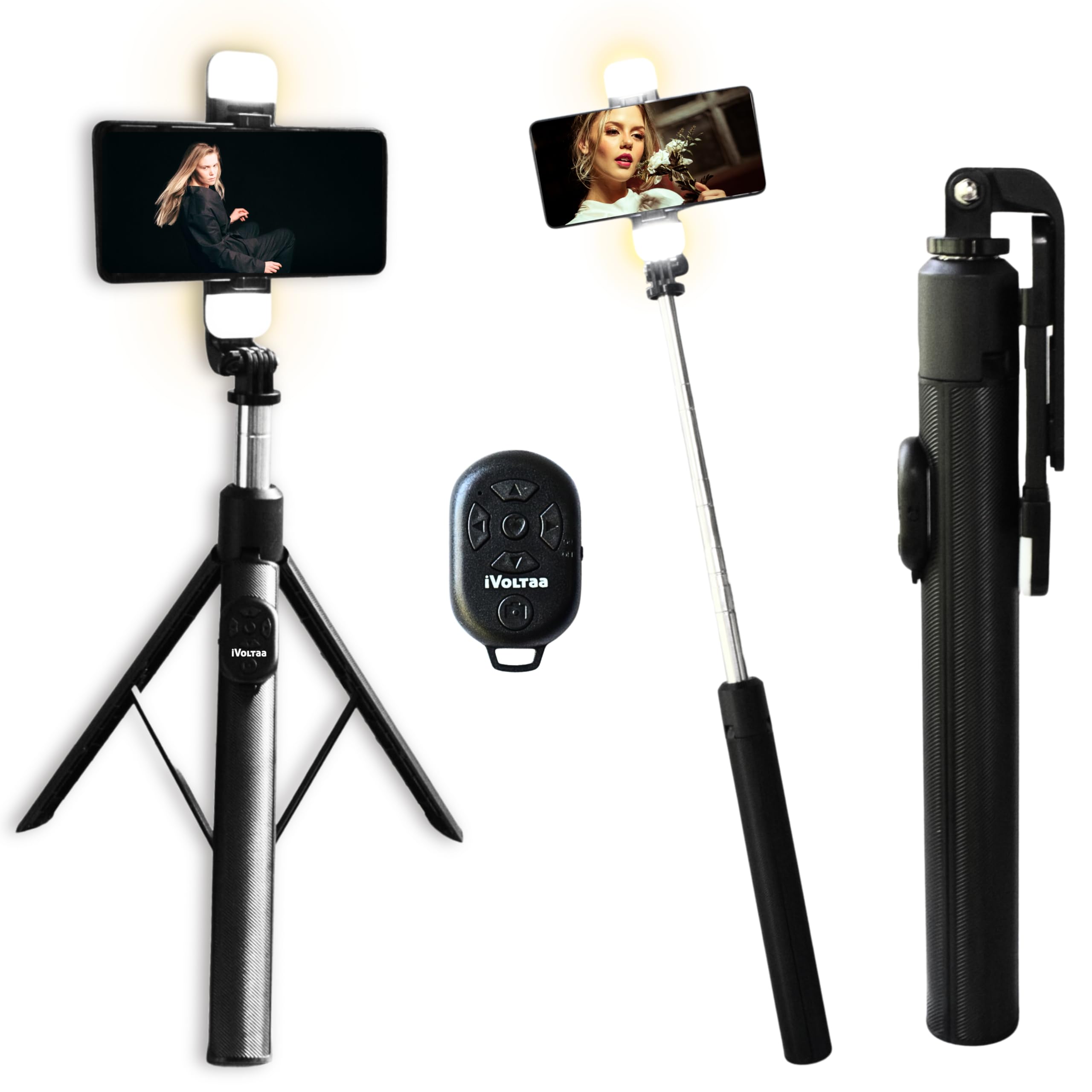 iVoltaa Super Long Extendable Selfie Stick Tripod with Detachable Wireless Remote, in-Built Tripod for Smartphones and Go-Pro, with and Without LED Flash Light (Black) (with LED Flash Light)-image-40