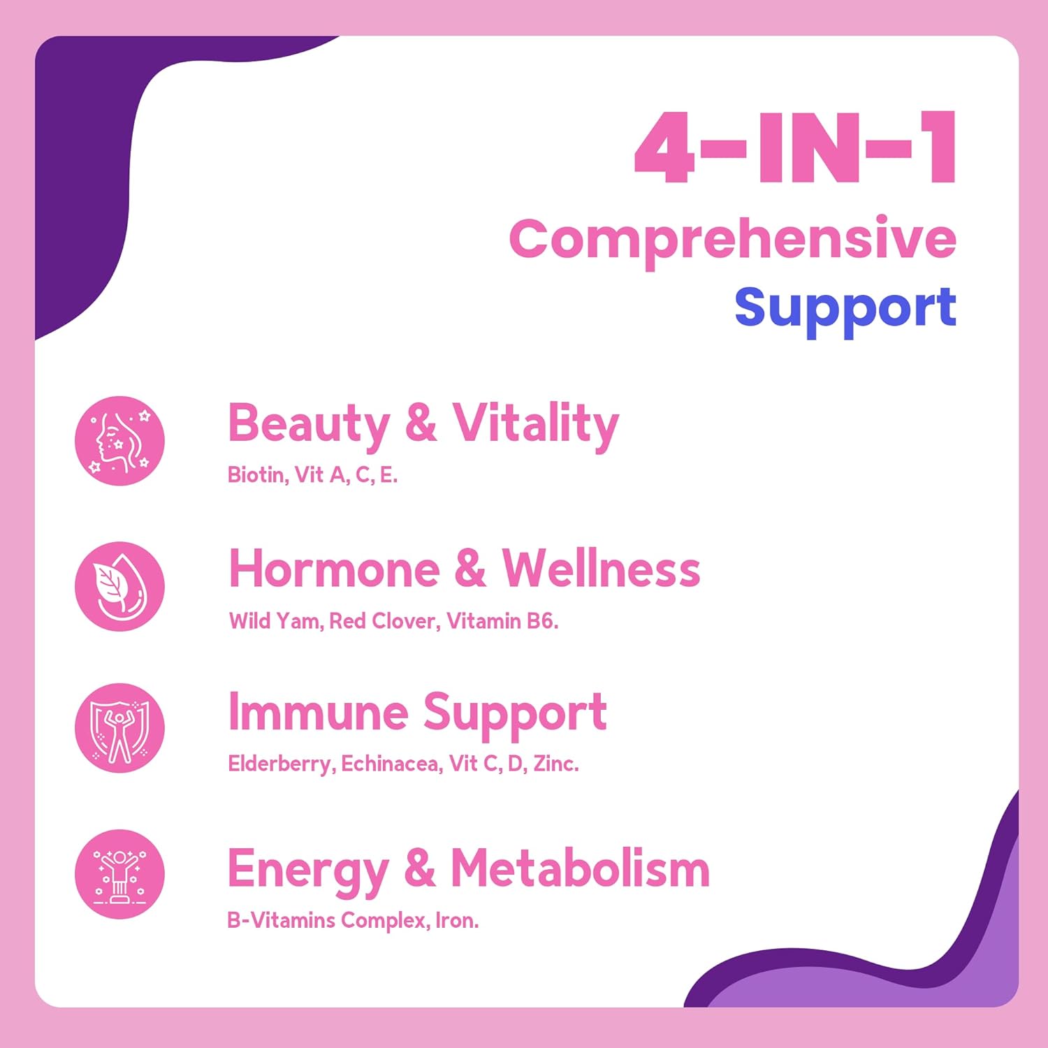 All-in-One Women's Multivitamin Gummies with Complete Vitamin & Mineral Complex, Herbal Blends for Energy, Overall Health, High Potency Hair Skin and Nails Vitamins, Strawberry Flavor, 60 Count - Image 3