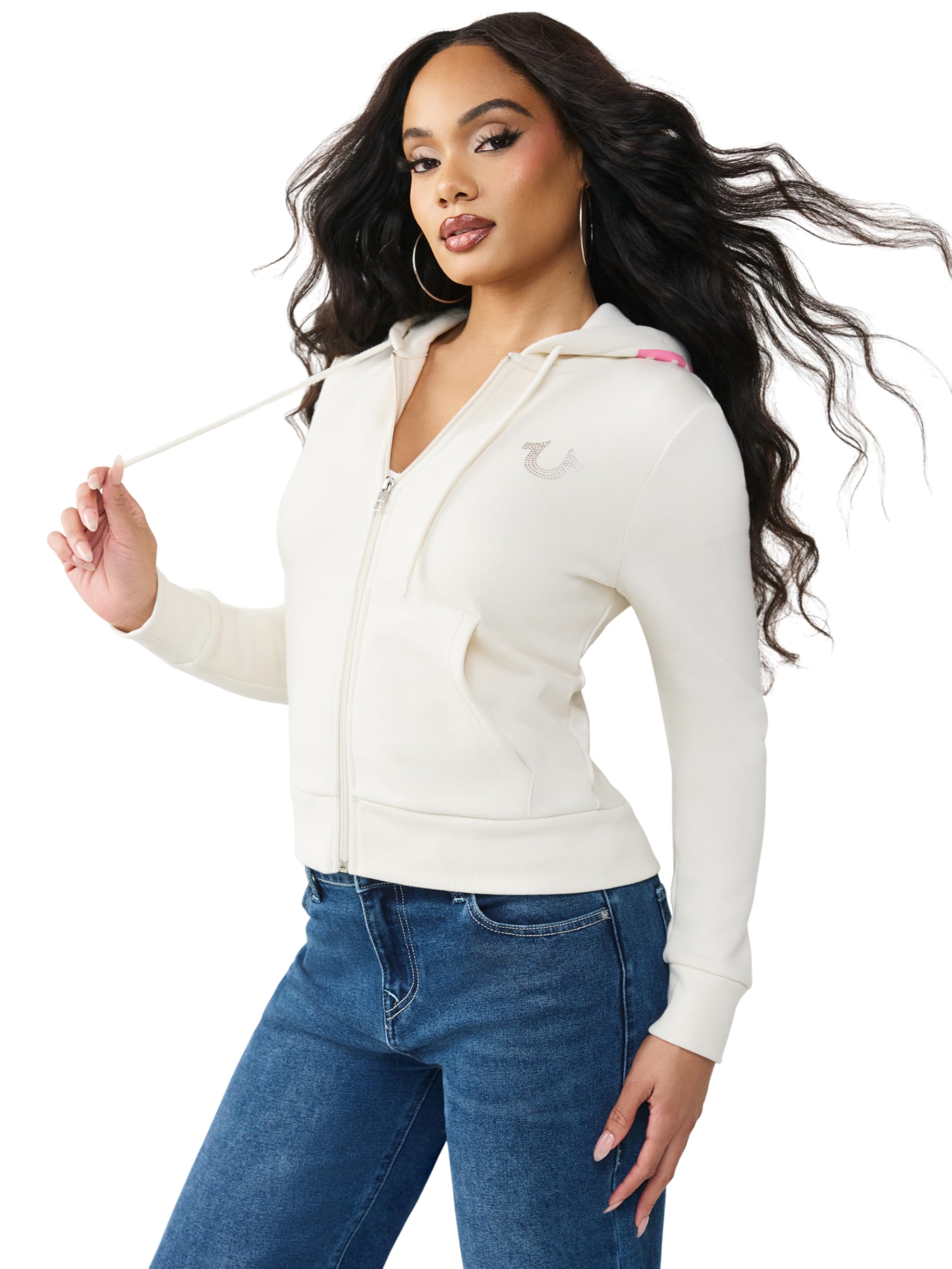 True Religion Damska bluza z kapturem Buddha z kapturem, złamana biel, XL