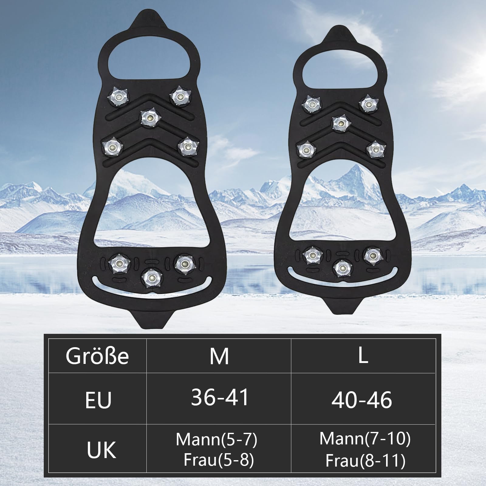 KOMUNJ Schuhspikes 10-Zacken - Anti-Rutsch Für Eis & Schnee